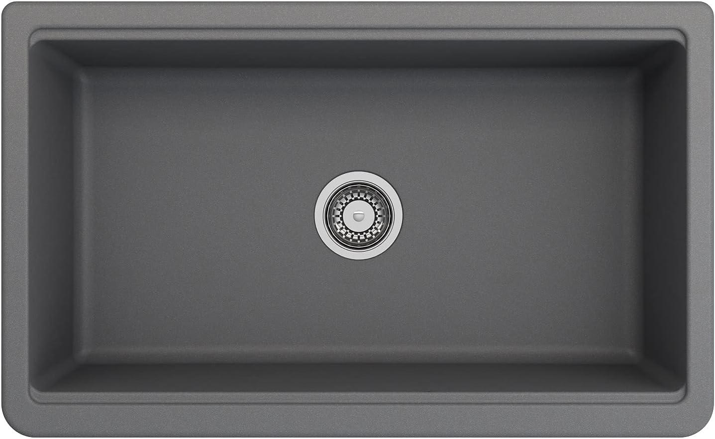 BOCCHI 1600-506-2020SS Apron-Front 33" 1 Bowl Granite Composite Kitchen Sink Kit