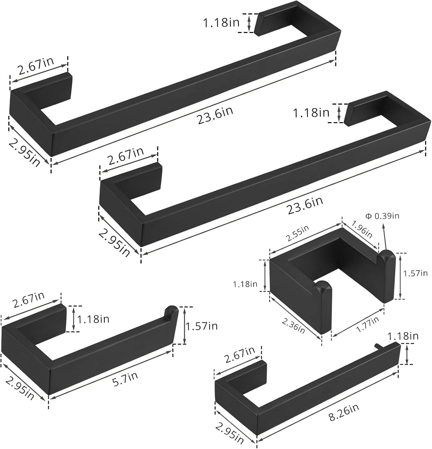 Matte Black Stainless Steel 5-Piece Bathroom Hardware Set