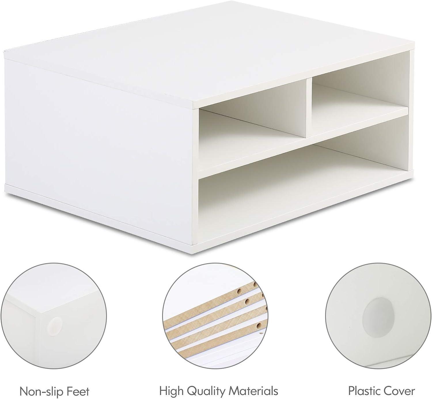 White MDF 2-Tier Printer Stand with Storage Compartments