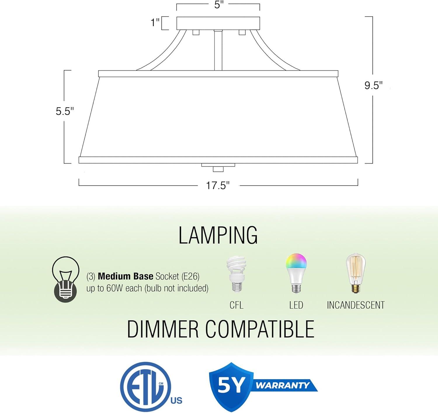 Kira Home Zoey 18" Modern 3-Light Semi-Flush Mount Ceiling Light Fixture + White Fabric Shade, Warm Brass Finish