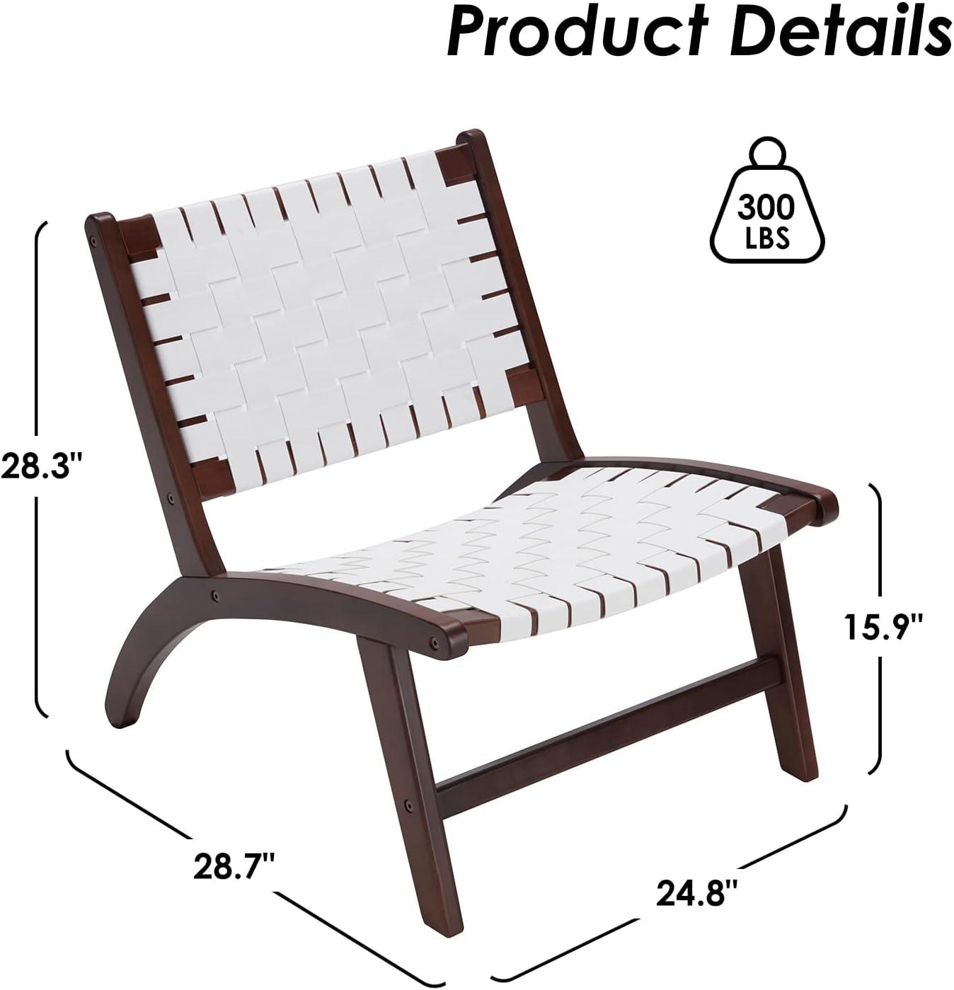Beech Modern Leather Accent Chairs for Living Room,Mid Century Lounge Chair,Side Brown Leather Chair Indoor Boho Scandinavian Cognac Woven Rattan Faux Leather Accent Chair