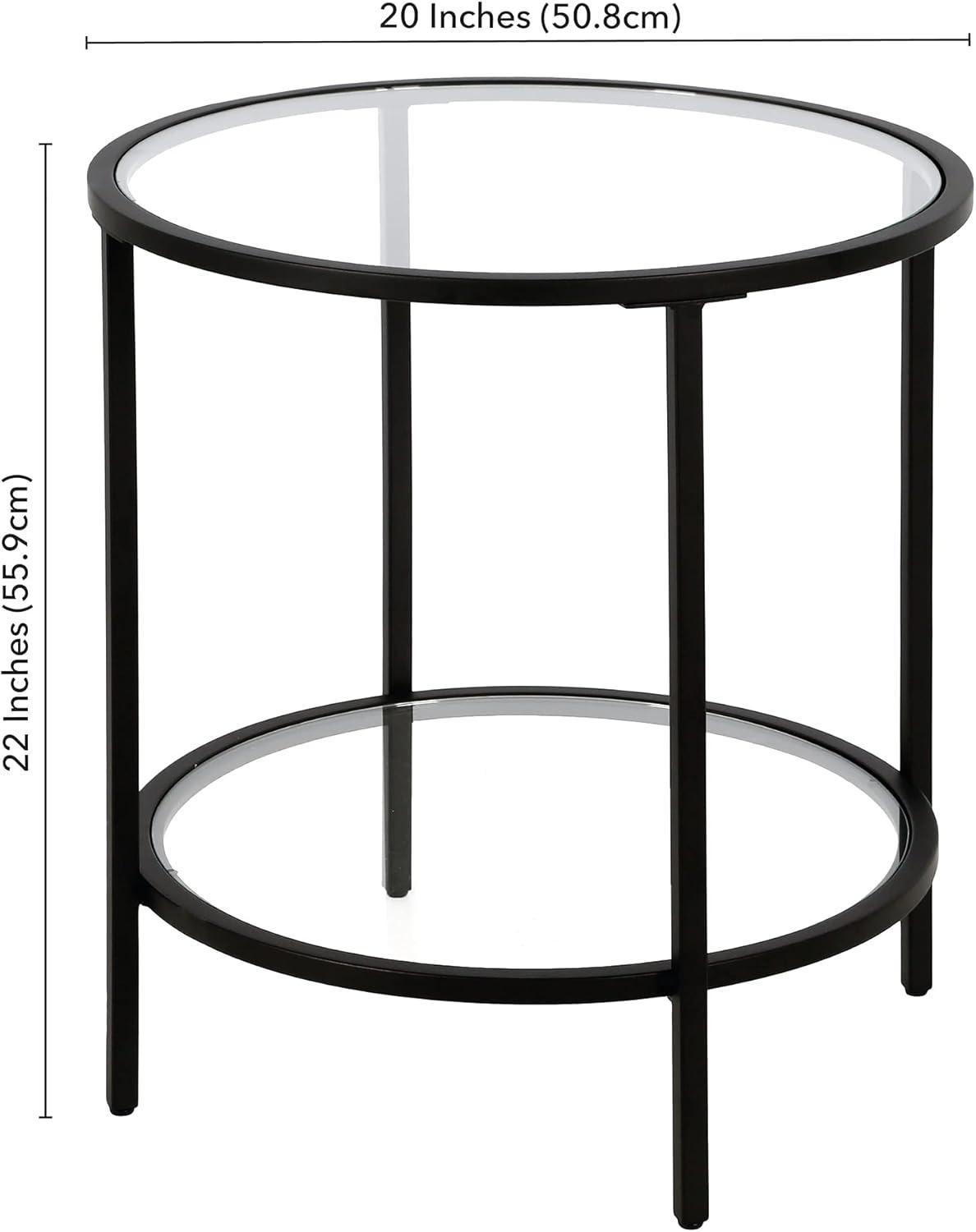 Black Bronze Round Side Table with Glass Shelf - Henn&Hart