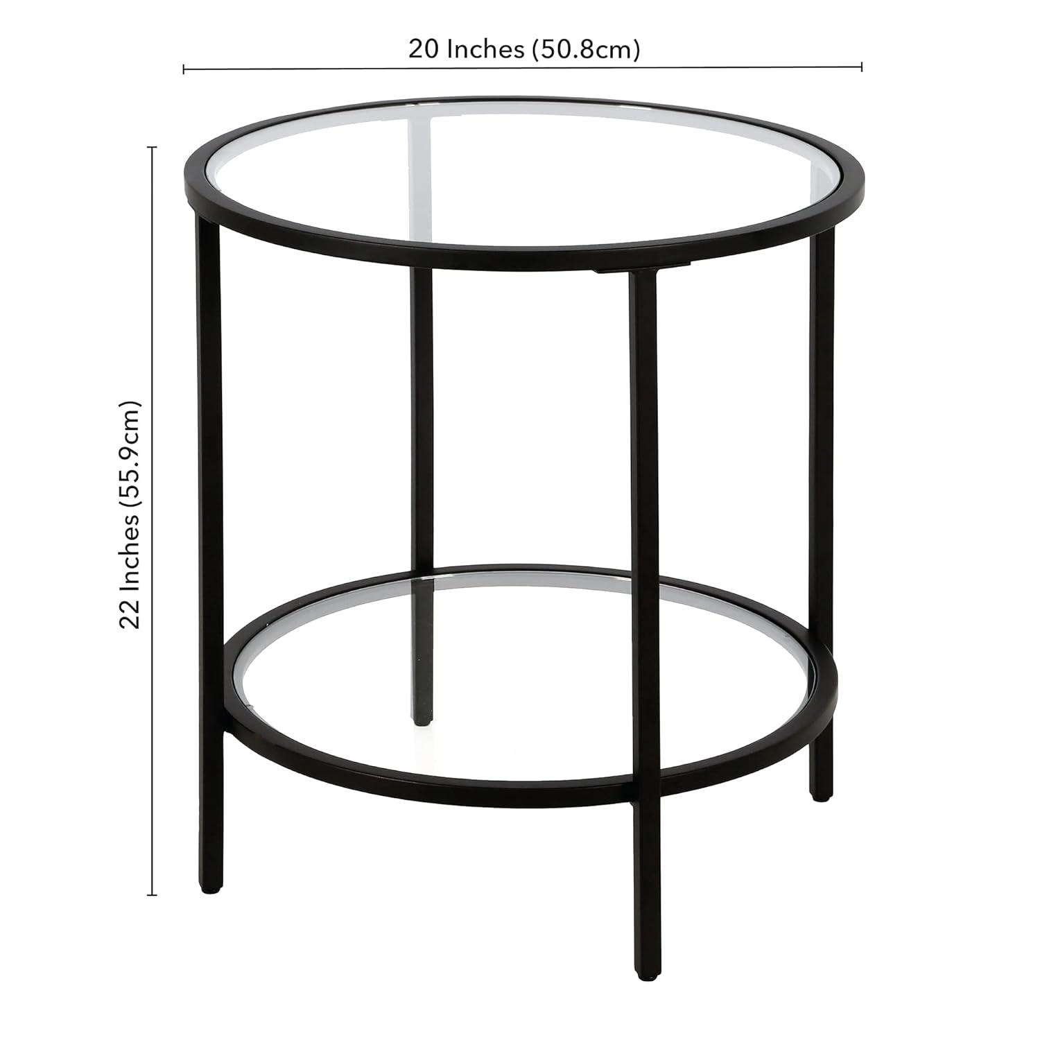 Black Bronze Round Side Table with Glass Shelf - Henn&Hart