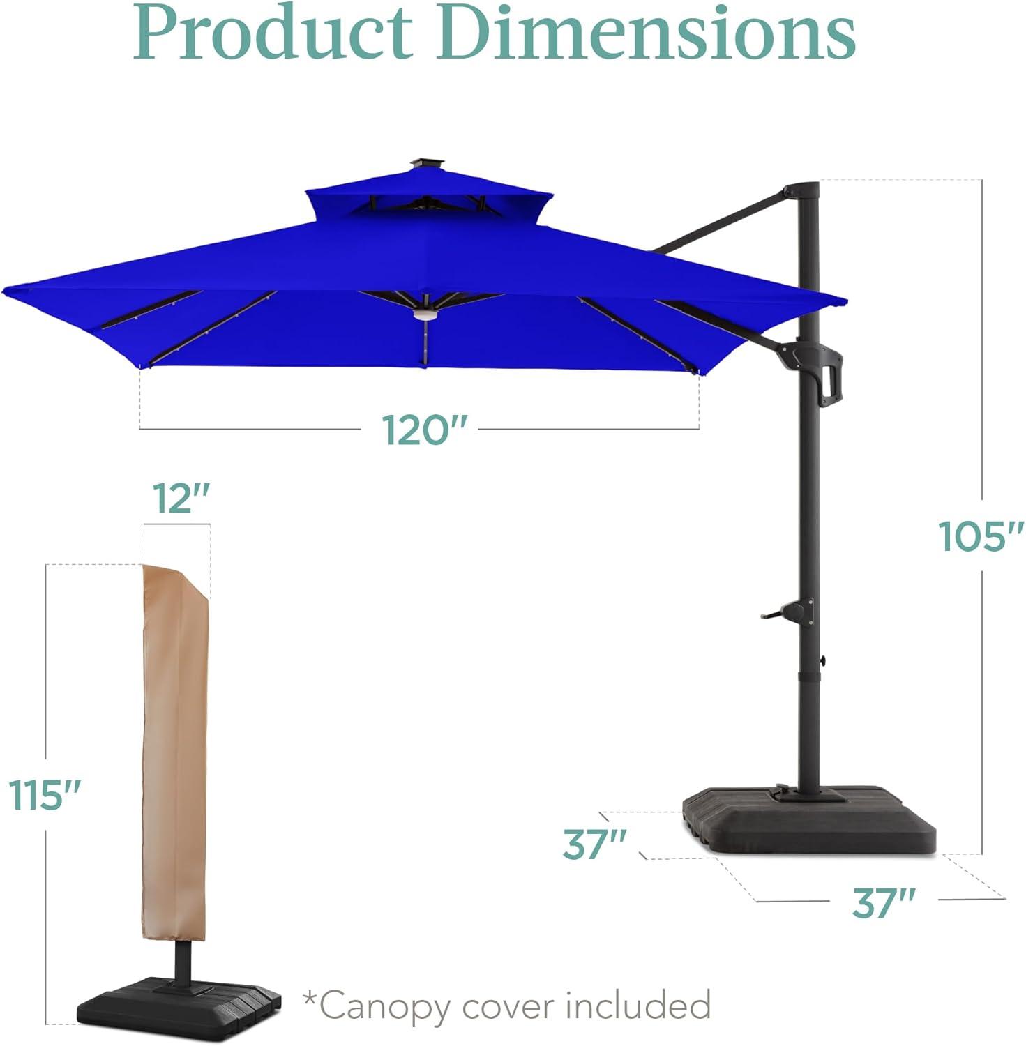 Best Choice Products 10x10ft 2-Tier Square Outdoor Solar LED Cantilever Patio Umbrella w/ Base Included - Resort Blue