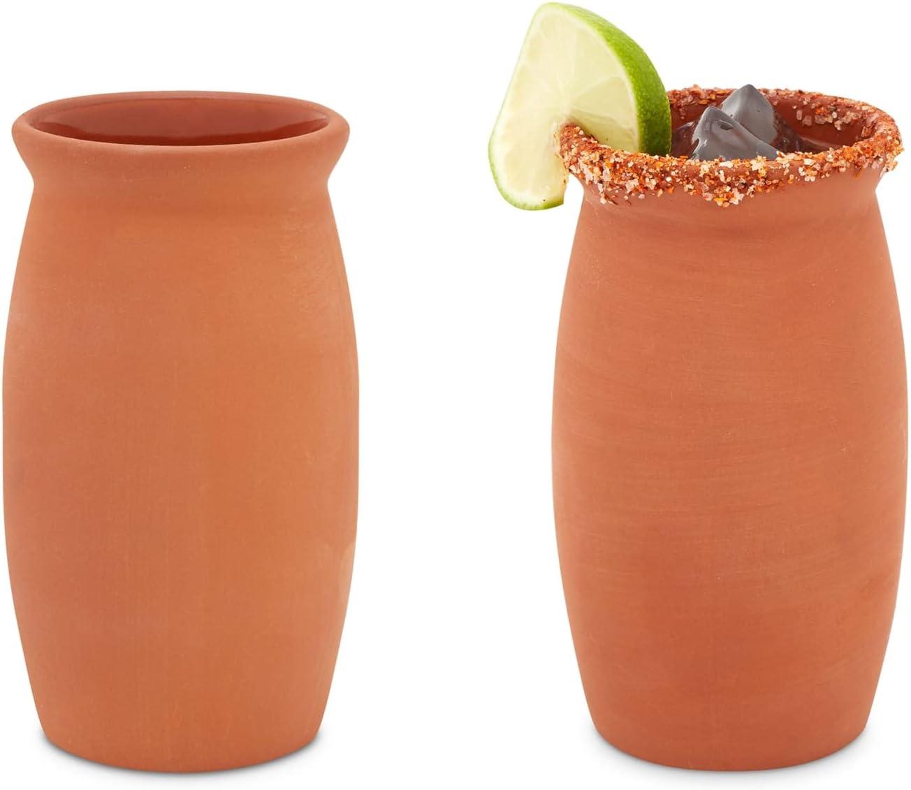 12 Pack Clay Drinking Cups, Cantaritos de Barro Mexicanos for Margaritas, Tequila, Mexican Fiesta (12 oz)