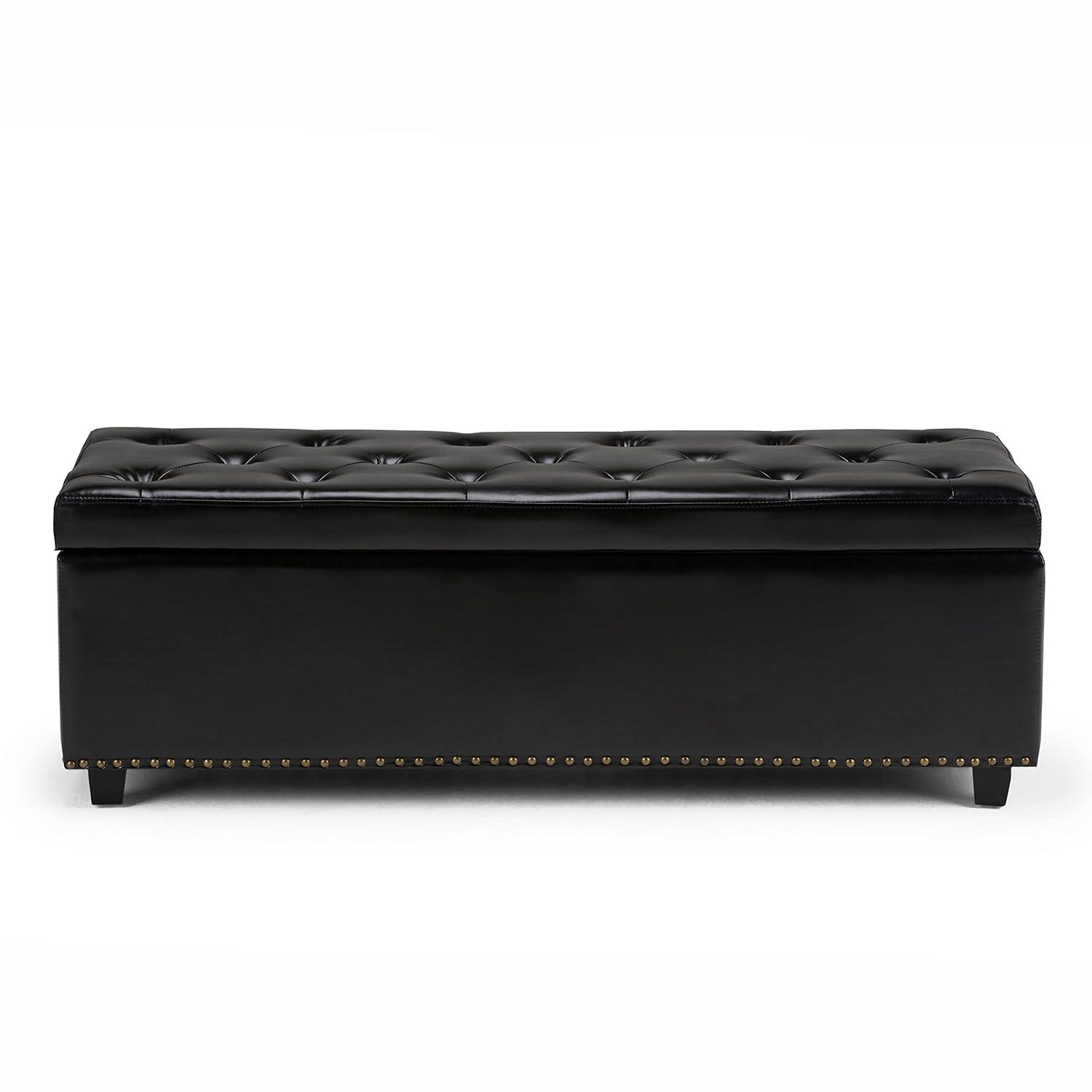 Simpli Home Hamilton 48"W Upholstered Storage Ottoman Bench with Lift-Top Lid, Tufted Design, and Nailhead Trim
