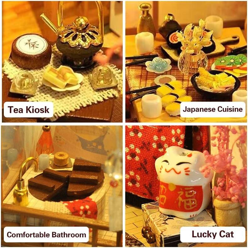CUTEBEE Dollhouse Miniature with Furniture, DIY Wooden Dollhouse Kit Plus Dust Proof, Creative Room Idea (Japanese Garden House)
