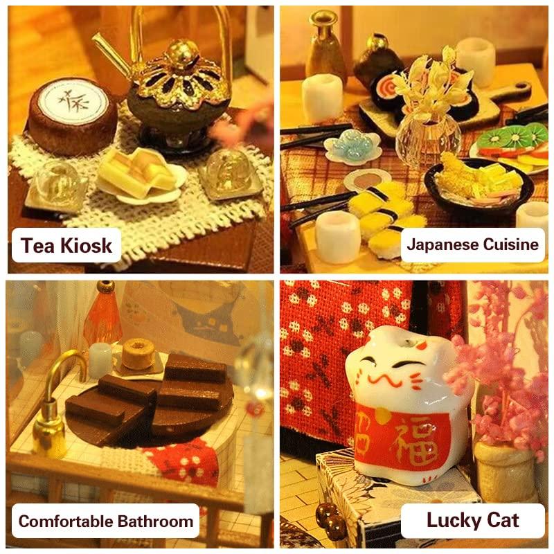 CUTEBEE Dollhouse Miniature with Furniture, DIY Wooden Dollhouse Kit Plus Dust Proof, Creative Room Idea (Japanese Garden House)
