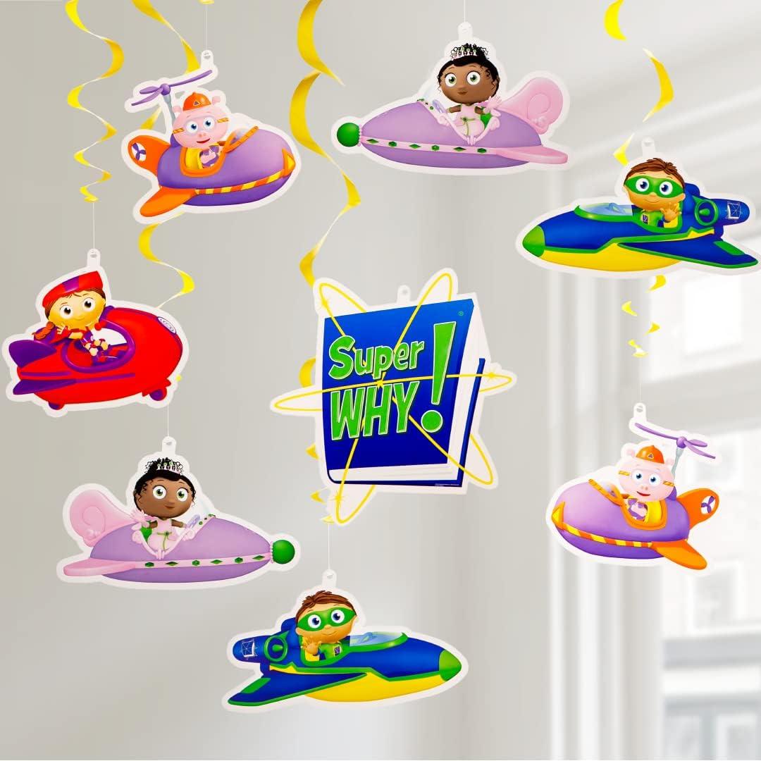 Super Why! Party In A Box Complete Party Kit: 8 Plates, 8 Dessert Plates, 20 Napkins, 8 Cups, 8 Favor Boxes, 24 Utensils, 1 Tablecloth, & 1 77" Banner - All Characters Included!