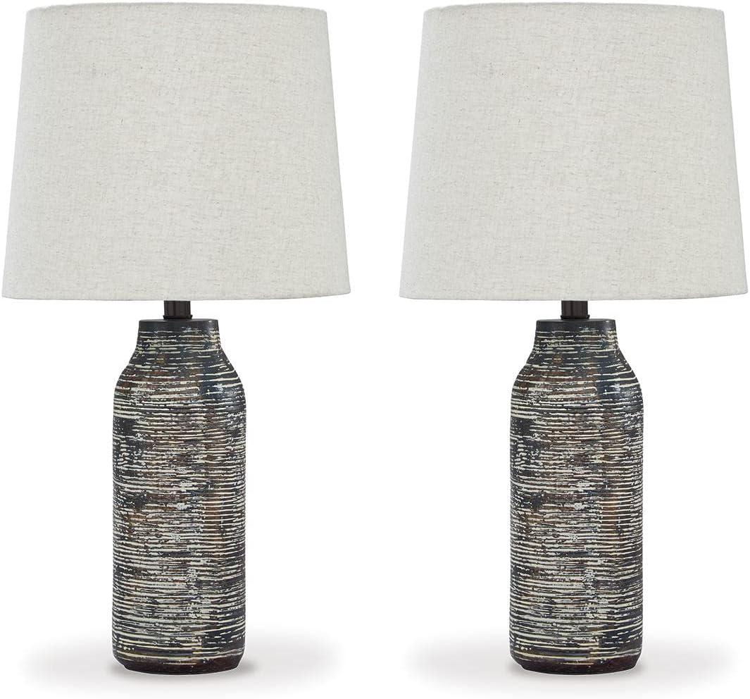 Set of 2 Black and White Paper Table Lamps with 3-Way Switch