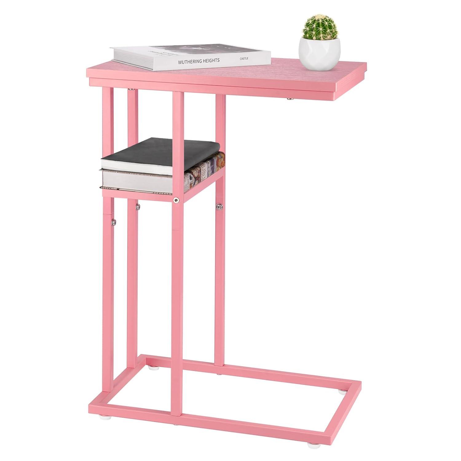 C Shaped End/ Side Table for Couch and Bed, Small Spaces, Living Room, Bedroom, Rustic Snack Table