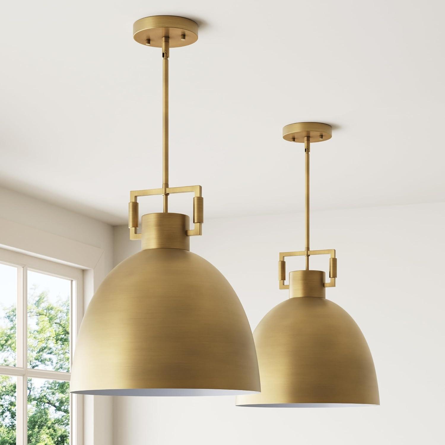 Nathan James (Set of 2) Leigh Brass Dome Shade Pendant Ceiling Lights Brass Metal