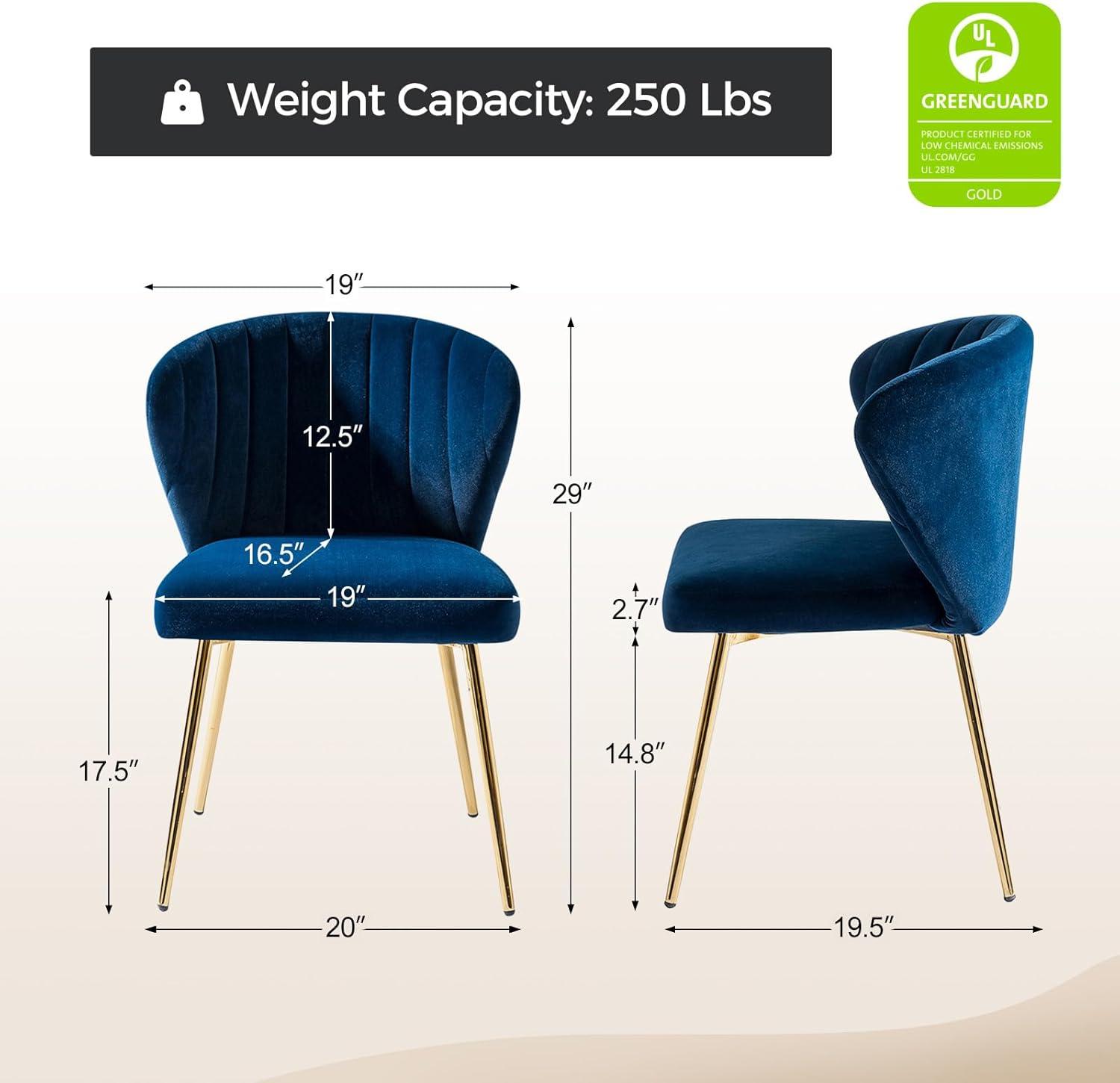 Home Velvet Dining Chairs Set of 2 Upholstered Wingback Accent Side Chairs Metal Legs Living Room Kitchen Navy