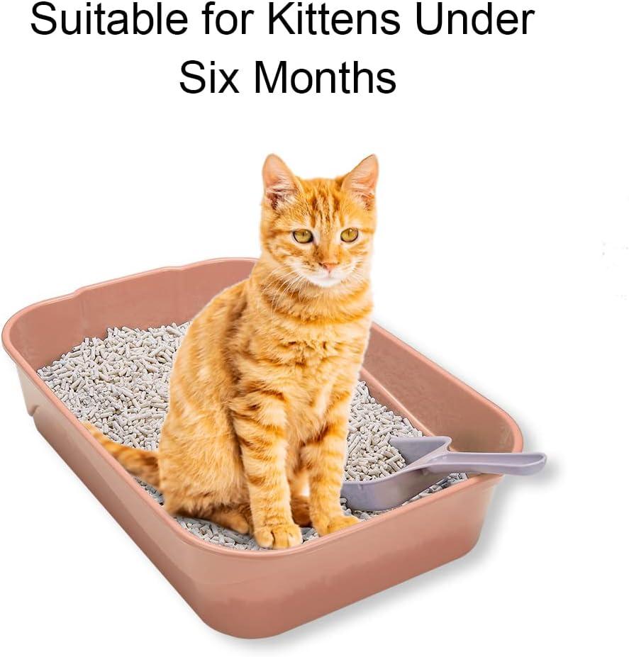 Kitty Litter Box Starter Kit - Small Cat Litter Pan Without Lid, Litter Mat, Scoop and Bowl for Kitten Within 3 Months (PinkScoop Set)