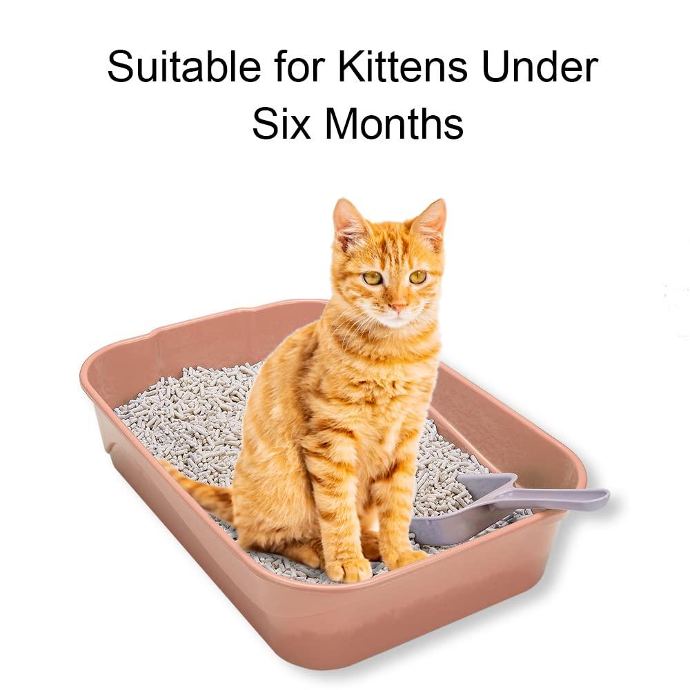 Kitty Litter Box Starter Kit - Small Cat Litter Pan Without Lid, Litter Mat, Scoop and Bowl for Kitten Within 3 Months (PinkScoop Set)