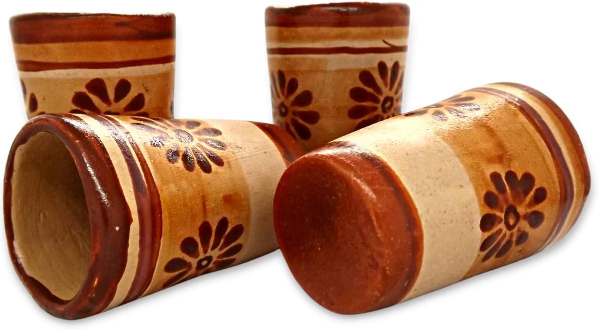 Terracotta Shot Glasses - Set of 4 - 2 Oz (Flourishes)