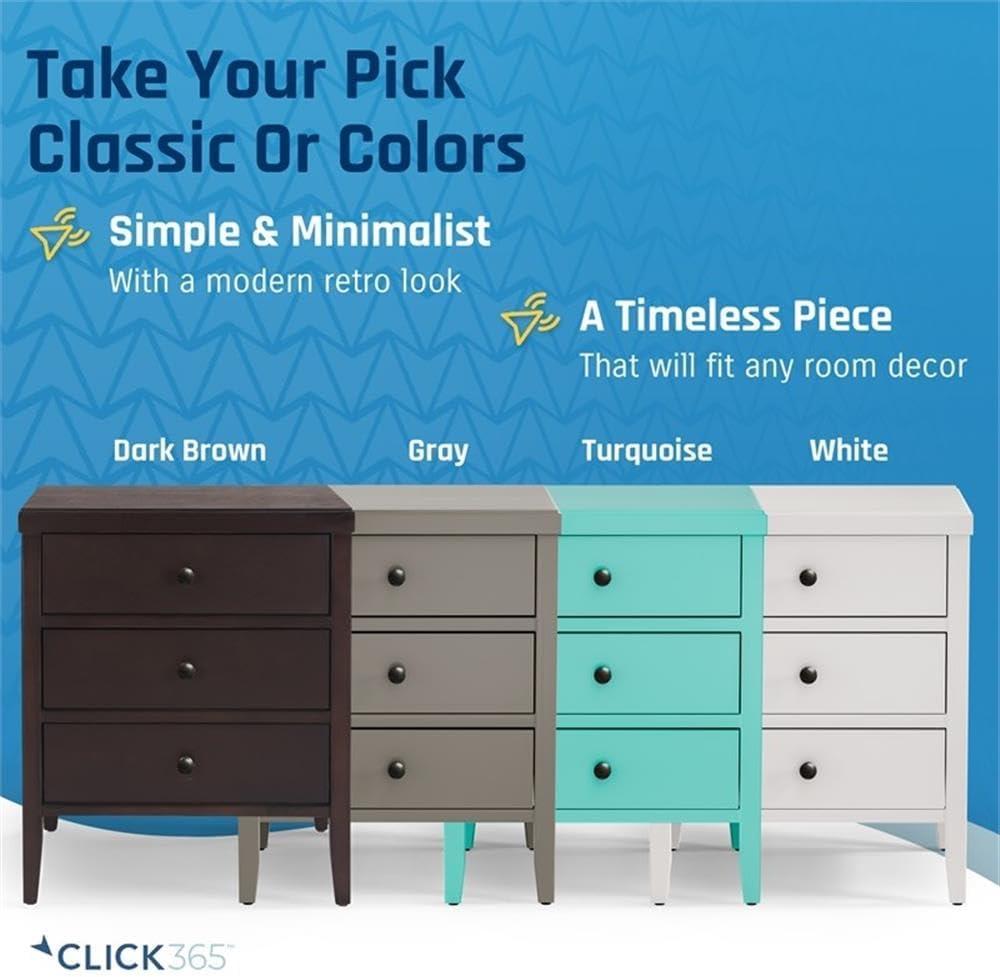 Finley Solid Wood 3 Drawer Nightstand Turquoise - ClickDecor