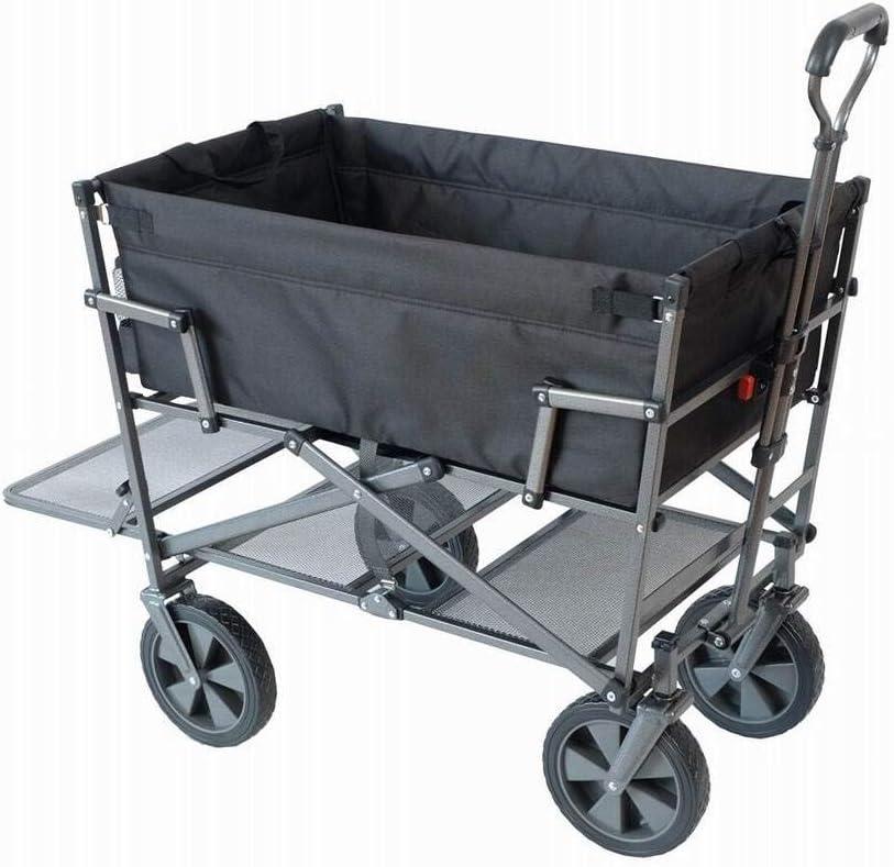 Mac Sports Double Decker Wagon: Black - Collapsible Outdoor Utility Garden Cart, 150 Lb Capacity, 32.5 x 17.5 x 10.5"