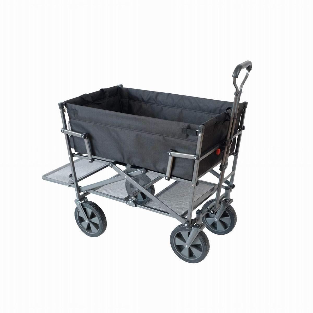 Mac Sports Double Decker Wagon: Black - Collapsible Outdoor Utility Garden Cart, 150 Lb Capacity, 32.5 x 17.5 x 10.5"