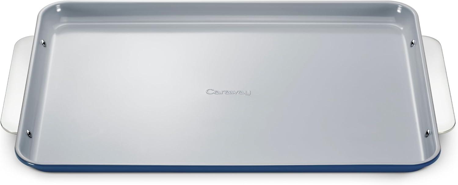 Caraway Non-Stick Ceramic Large Baking Sheet Navy: Aluminized Steel, Rectangle, Hand Wash, Cookie Sheet, 1 Year Warranty