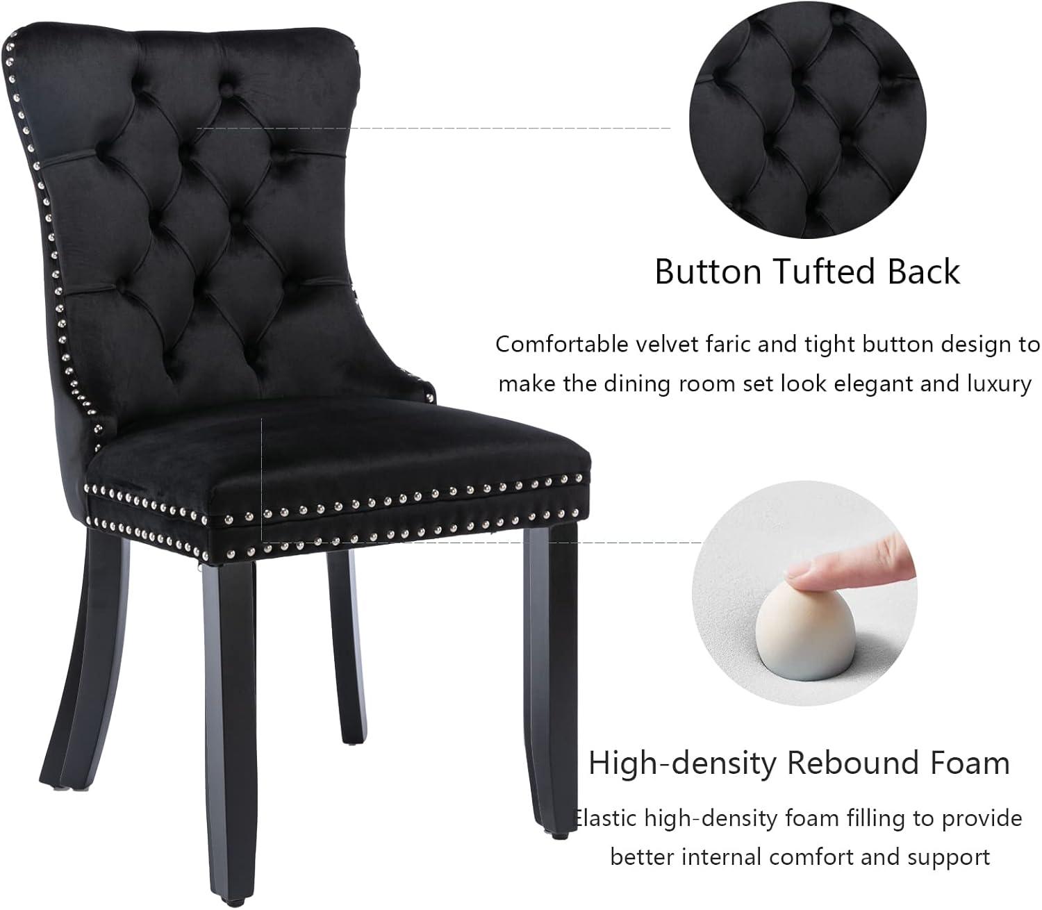 ODUSE-DAILY Black Velvet Dining Chairs Set of 2, Kitchen & Dining Room Chairs, Sillas De Comedor, Nailheads Tufted, Velvet Upholstered, Solid Wood (Black, 2 Pcs)