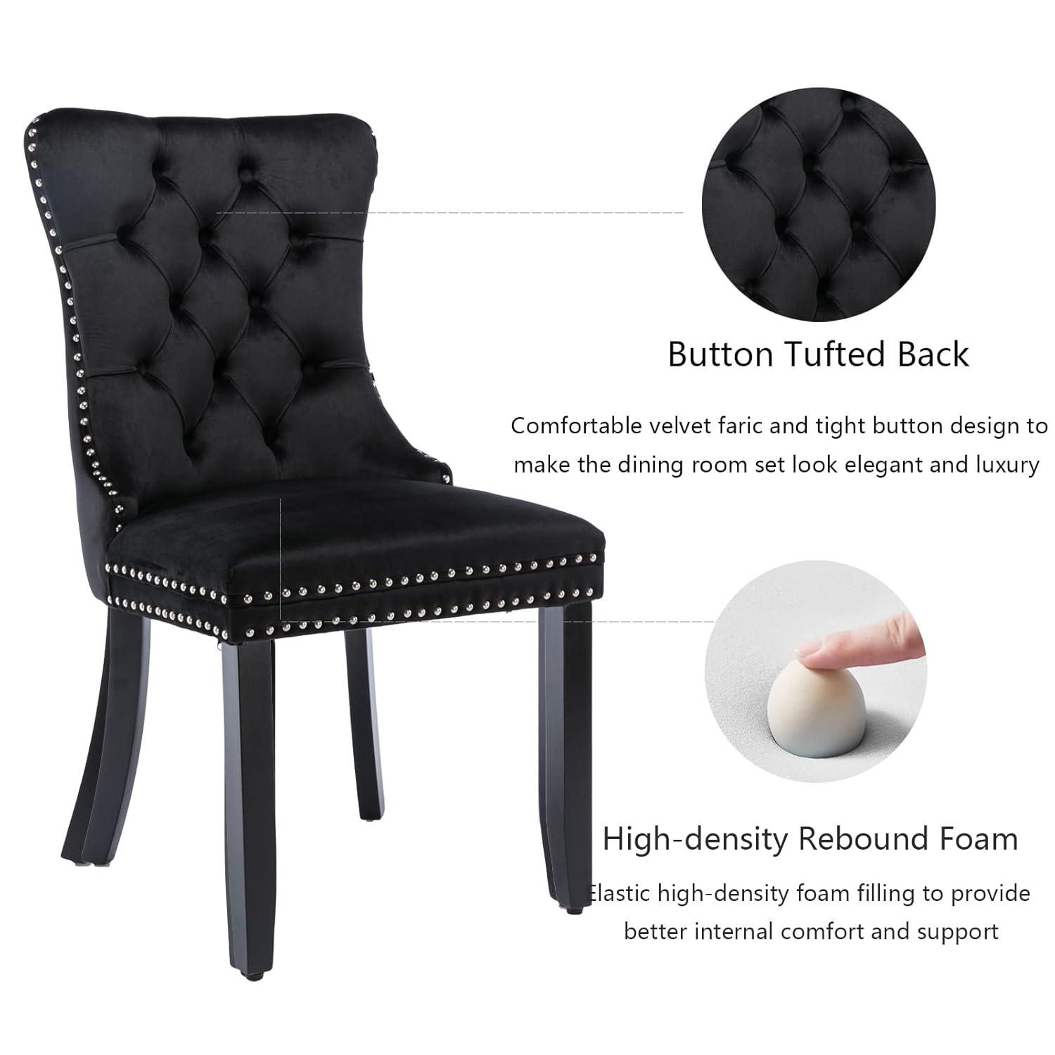 ODUSE-DAILY Black Velvet Dining Chairs Set of 2, Kitchen & Dining Room Chairs, Sillas De Comedor, Nailheads Tufted, Velvet Upholstered, Solid Wood (Black, 2 Pcs)