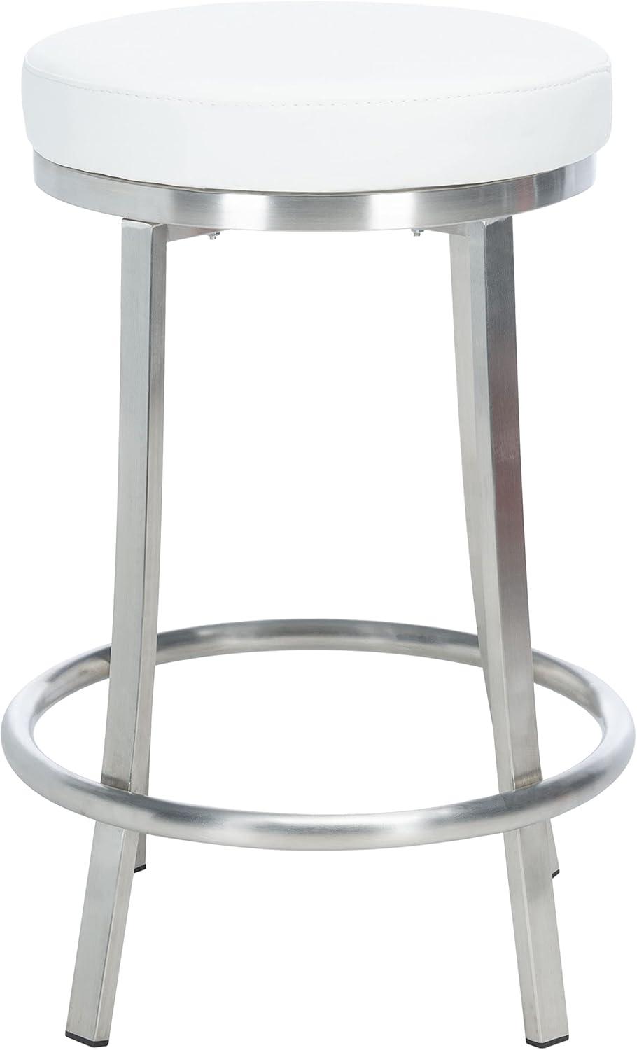 White Faux Leather and Metal Swivel Counter Stool