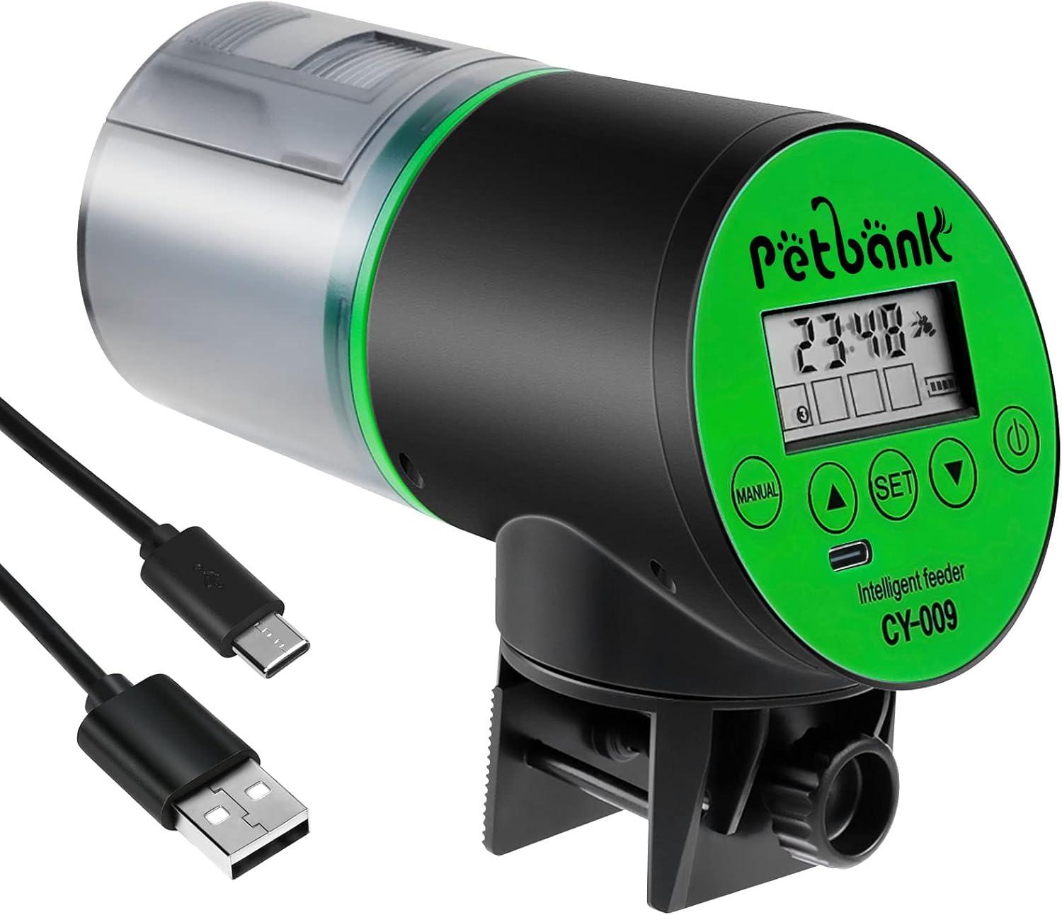 Petbank Automatic Fish Feeder for Aquarium, Auto Fish Food Dispenser with Timer, USB Charging, Green