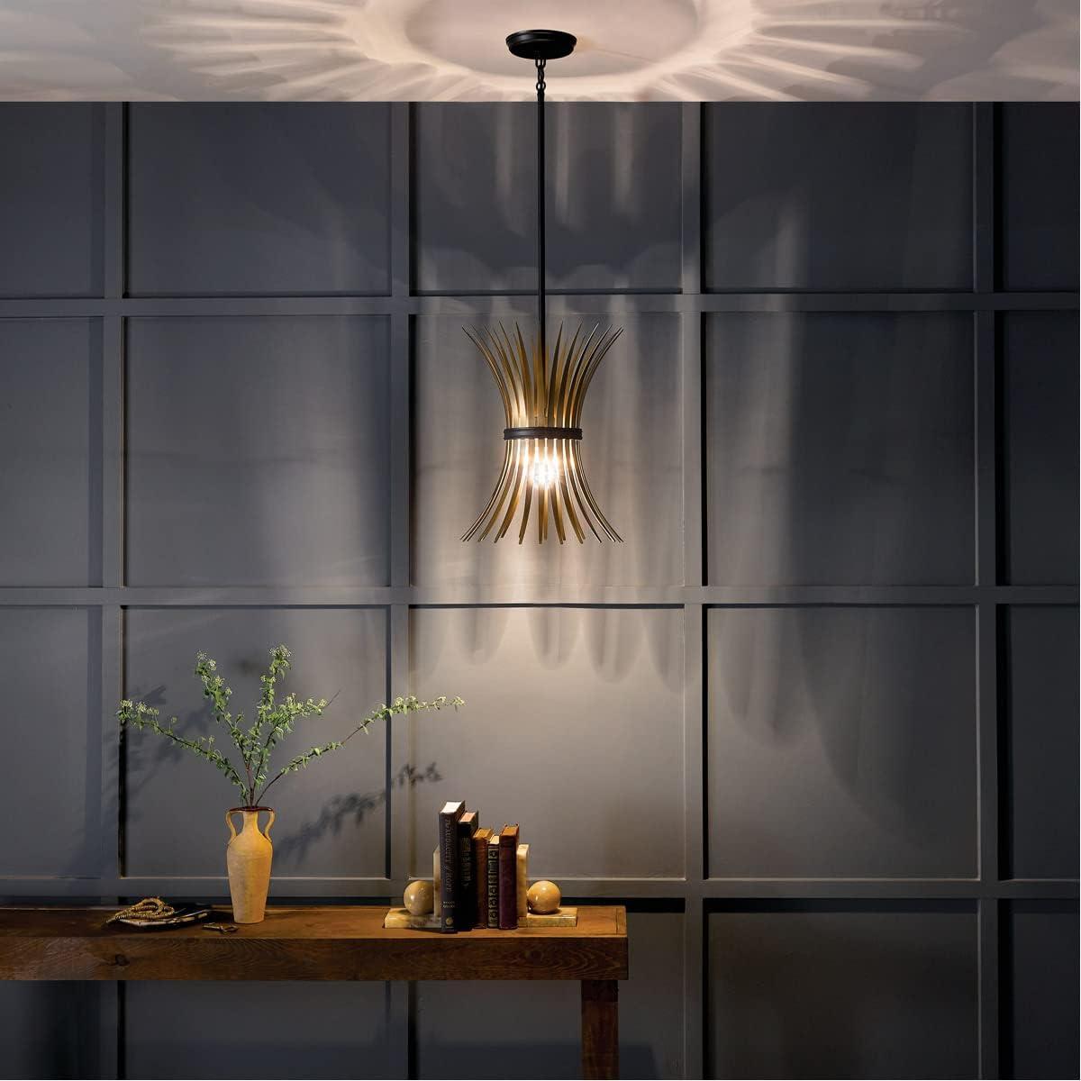 Baile Mini Pendant in Black with Natural Brass Accents and Glass Shade