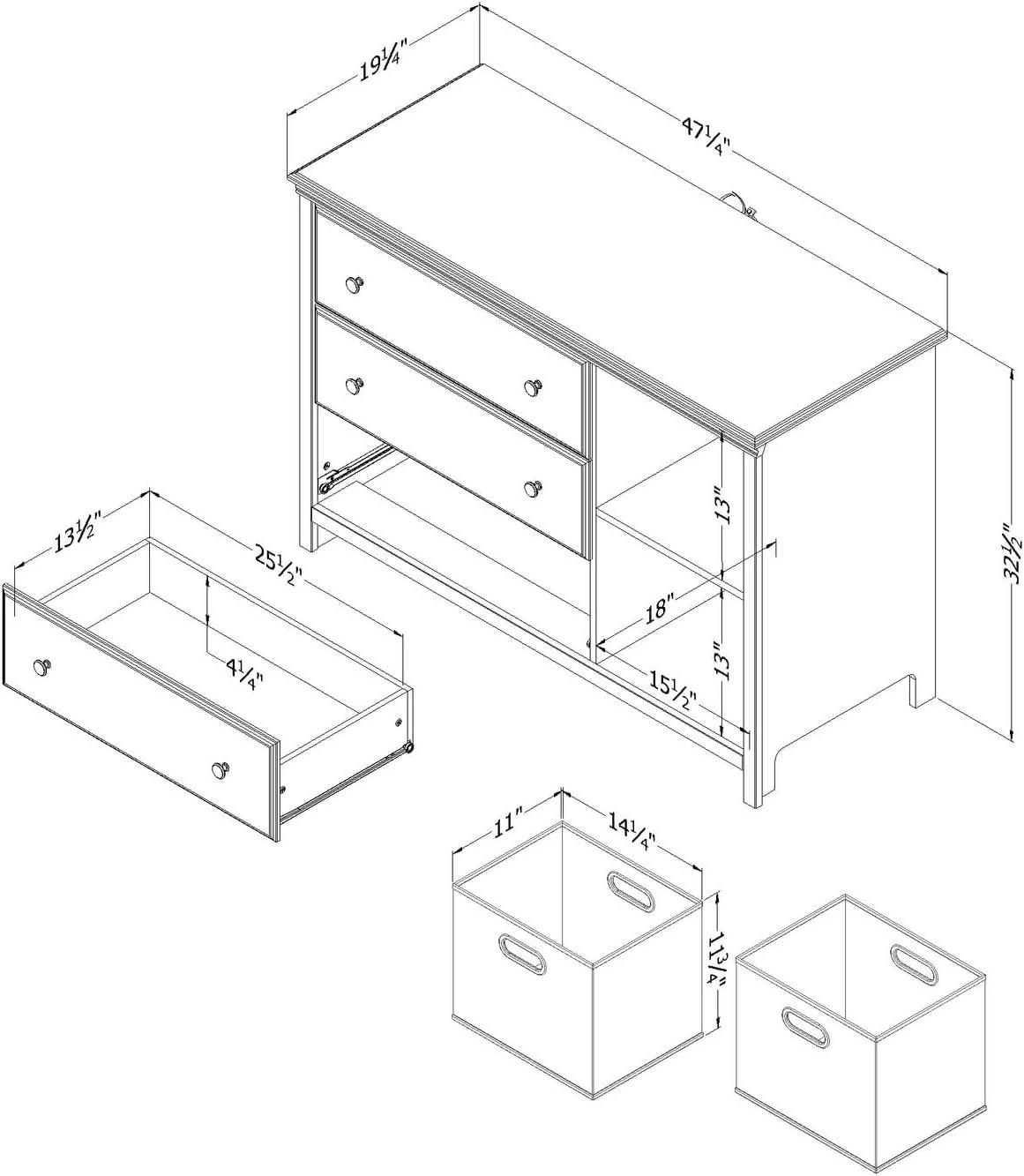 Cotton Candy 3-Drawer Dresser with Storage Baskets