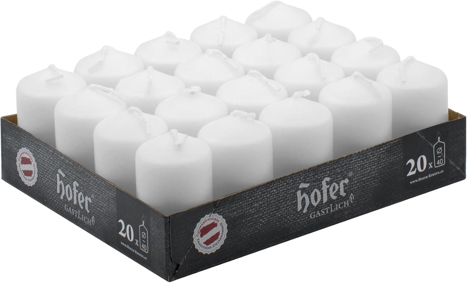Hofer White Pillar Candles - Set of 20 Unscented Small Candles in Bulk - 1.57 x 2.76 Inch - 11 Hours Long Burning Decorative Candles - Dripless Wax - Smokeless Wick - RAL Quality - Made in Austria