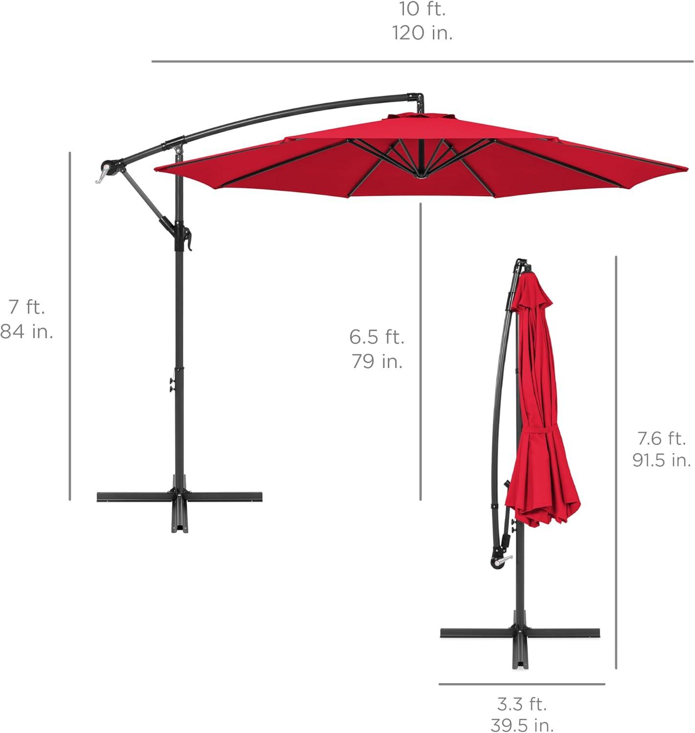 Best Choice Products 10ft Offset Hanging Outdoor Market Patio Umbrella w/ Easy Tilt Adjustment - Red