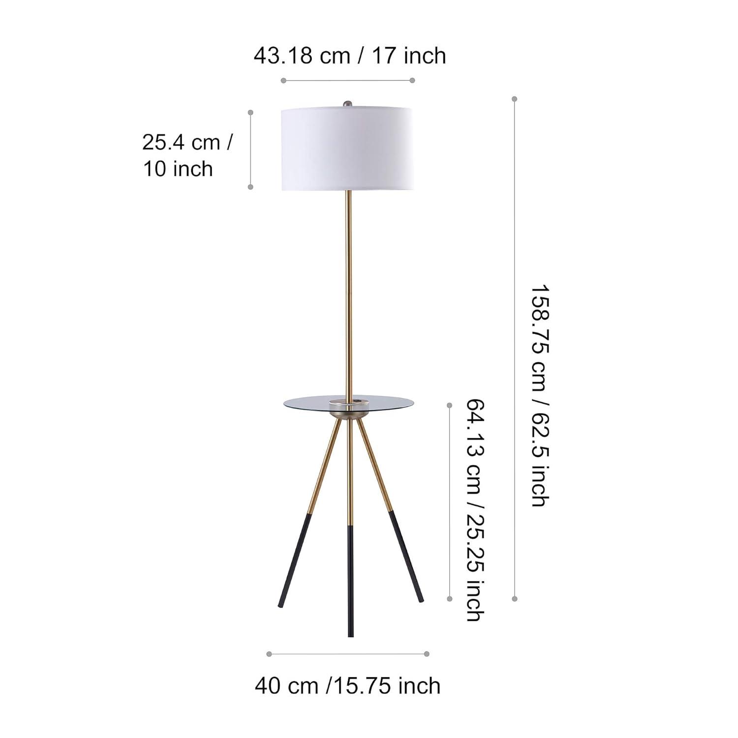 Teamson Home Myra Floor Lamp with Glass Table and Built-In USB Port, Gold/Black