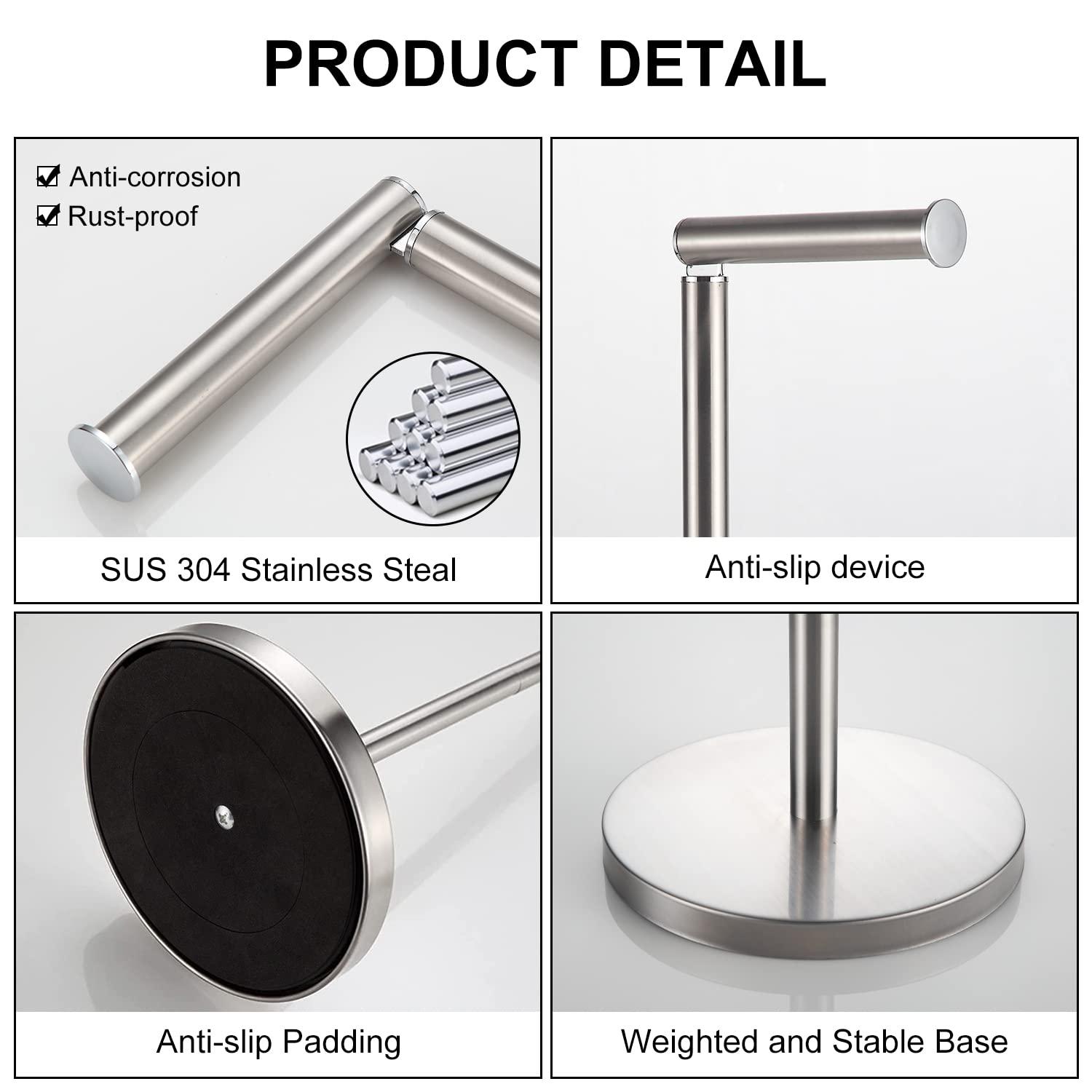 BGL Freestanding Toilet Paper Holder - Brushed Nickel, Reserve Storage for Paper Rolls