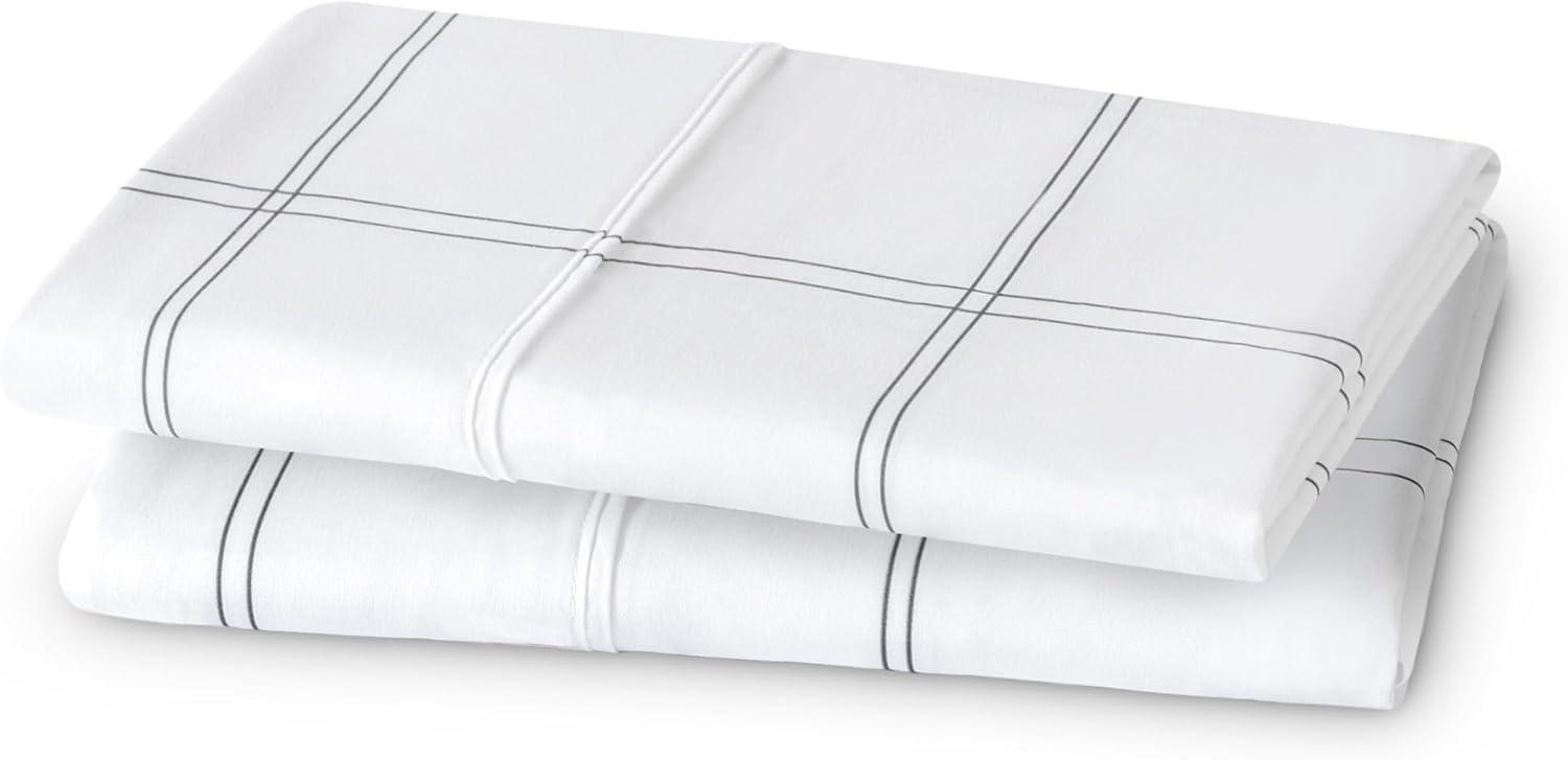 Microfiber King - Open End - 20 x 40 Modern Plaid - White/Grey Pillowcase Set by Bare Home