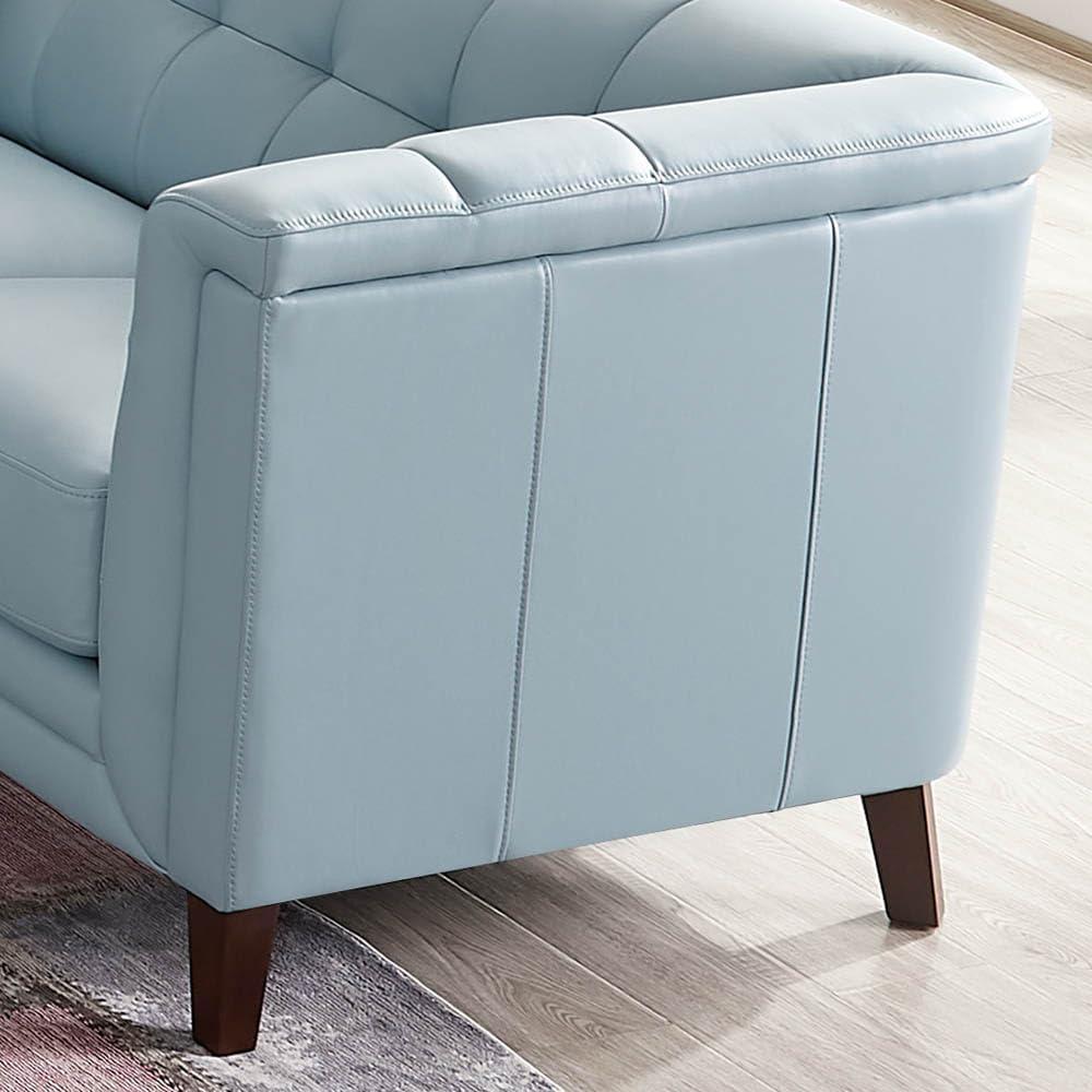 Arvo 84" Silver Gray Tufted Leather Sofa with Wood Legs