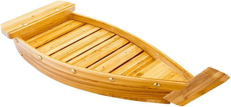 Large Natural Bamboo Sushi Boat Serving Tray with Brass-Inspired Hardware