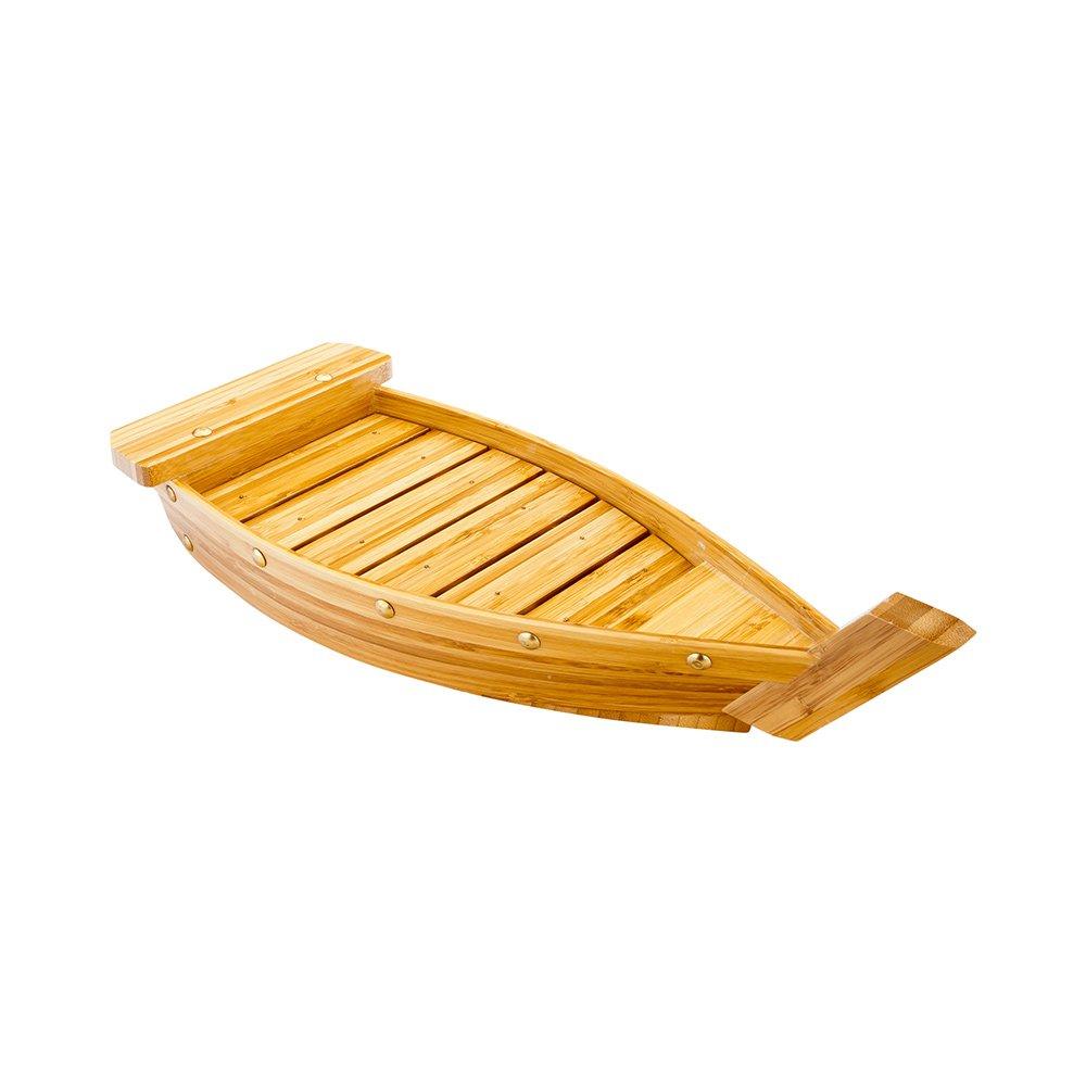 Large Natural Bamboo Sushi Boat Serving Tray with Brass-Inspired Hardware