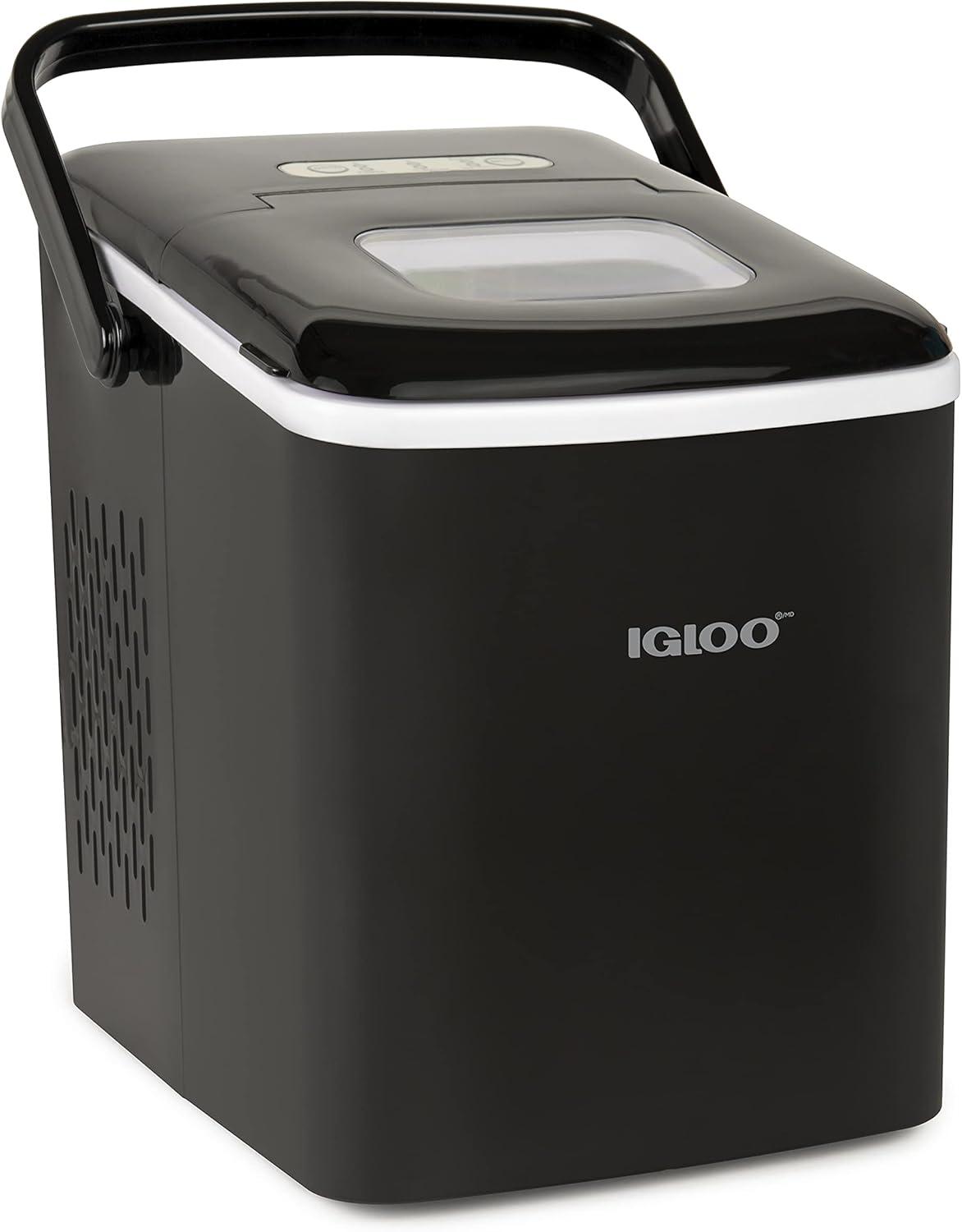 Igloo Handled Automatic Ice Machine Self Cleaning Countertop Ice Maker with Scoop, Black