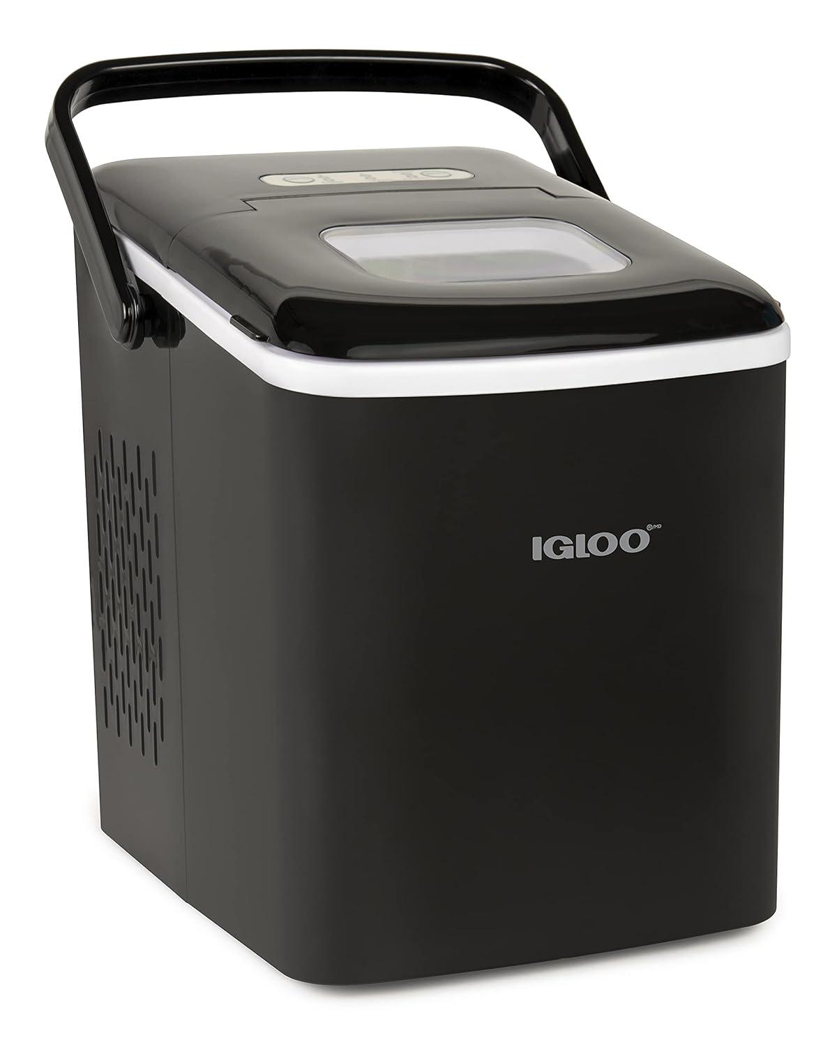 Igloo Handled Automatic Ice Machine Self Cleaning Countertop Ice Maker with Scoop, Black