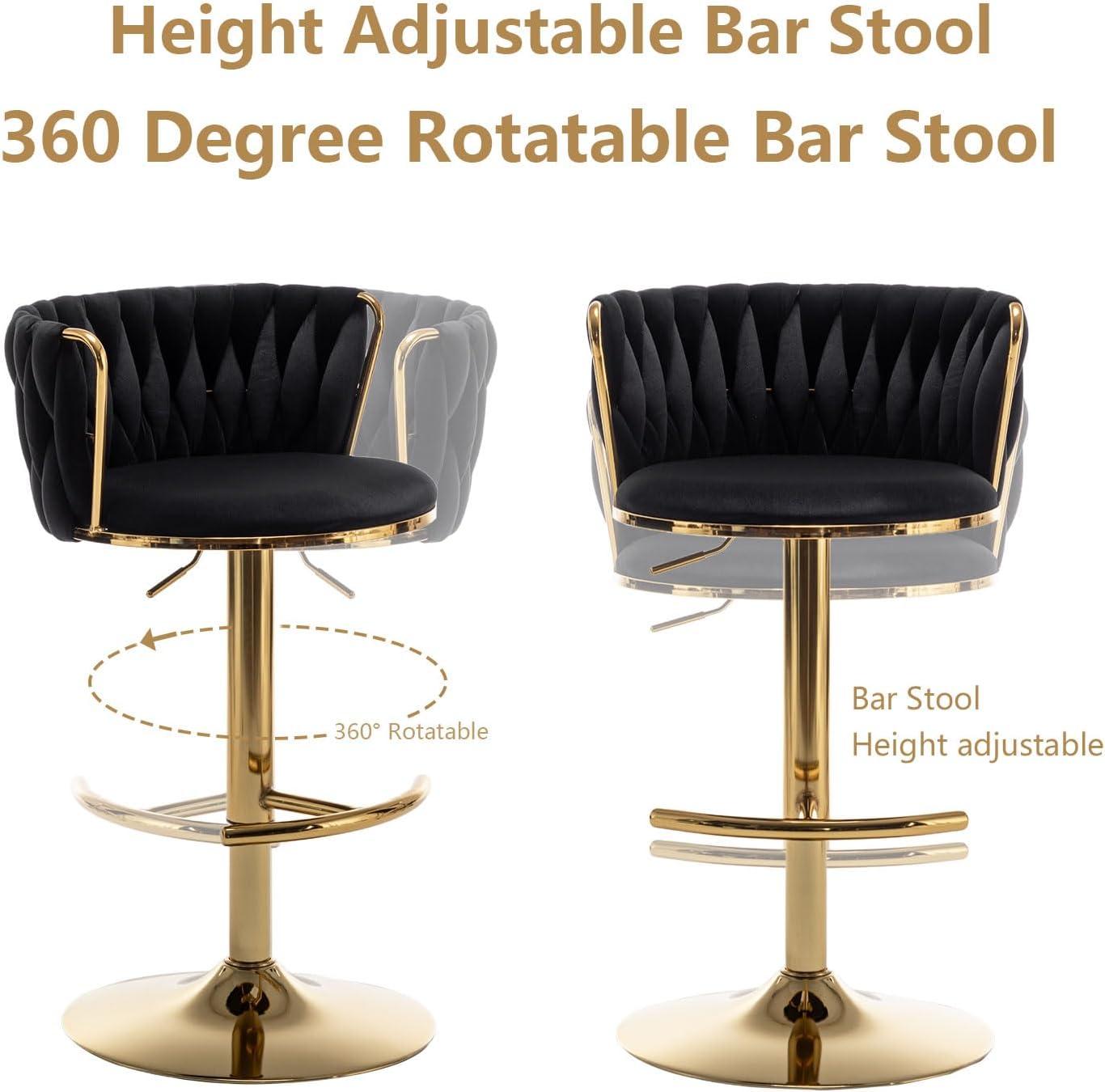 Gold Velvet Bar Stools Set of 4, Counter Height Bar Chairs with Low Back, Swivel Bar Stool for Kitchen Island, Bar Pub (Beige)