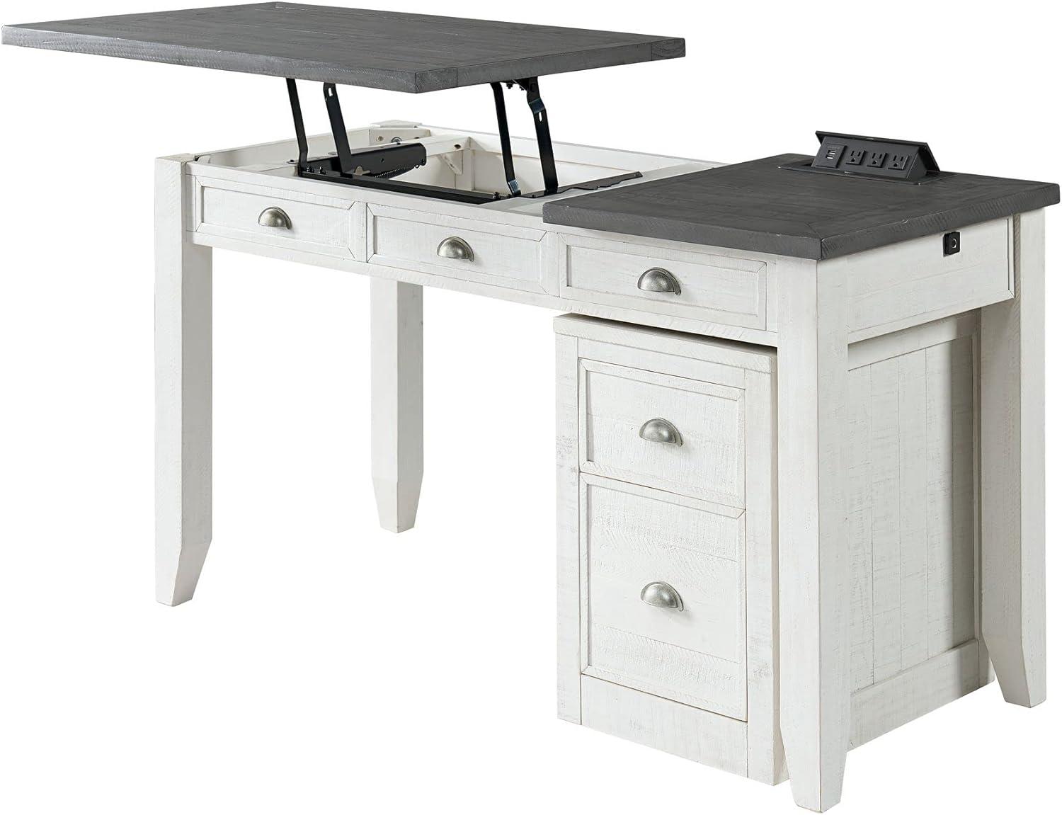 Martin Svensson Home Monterey 57" Lift-Top Desk with Fingerprint Lock, White Stain and Grey