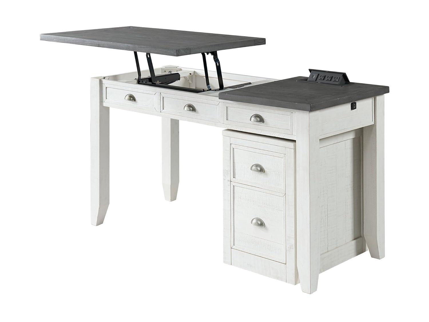 Martin Svensson Home Monterey 57" Lift-Top Desk with Fingerprint Lock, White Stain and Grey
