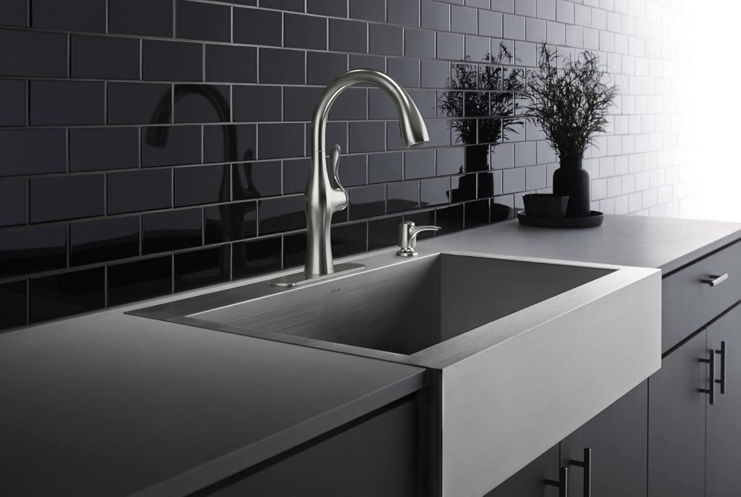 Kohler Alma 1.5 GPM Kitchen Faucet with Pull Down Sprayer & Soap Dispenser, Vibrant Stainless