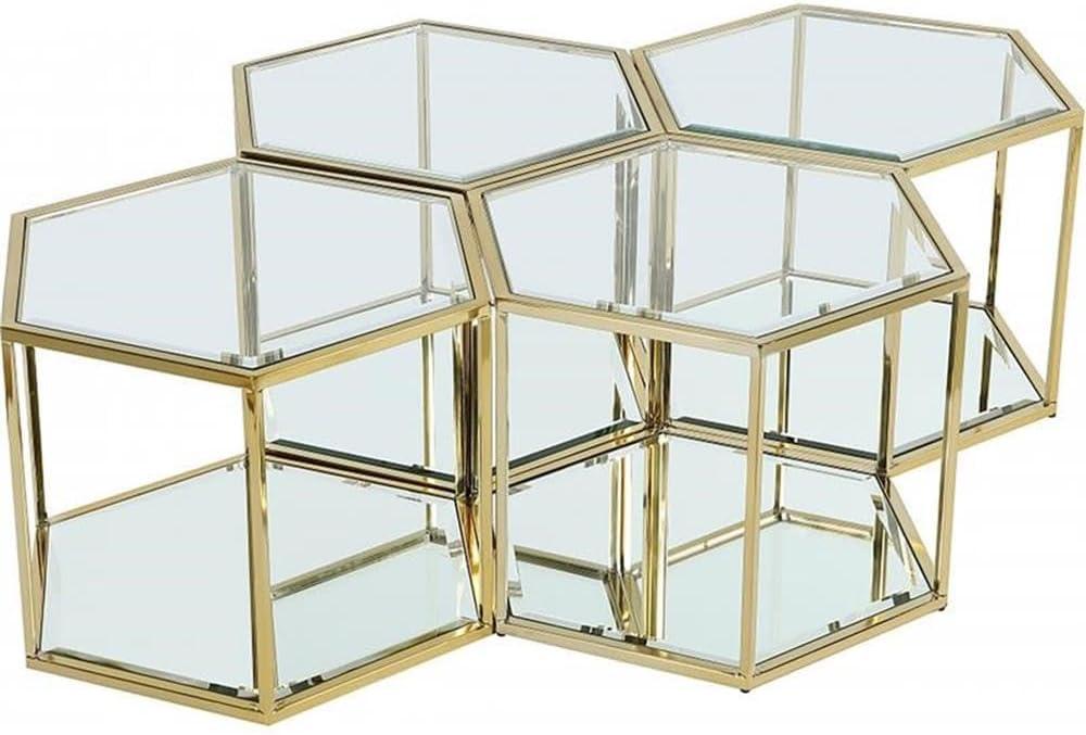 Modular Brushed Gold 58" Glass-Top Coffee Table with Storage