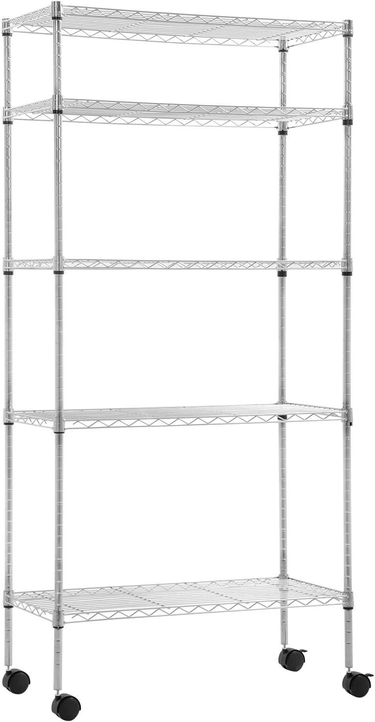 BestMassage Adjustable Garage 5-Tiers 4" x 30" x 60" Shelf Unit, Chrome