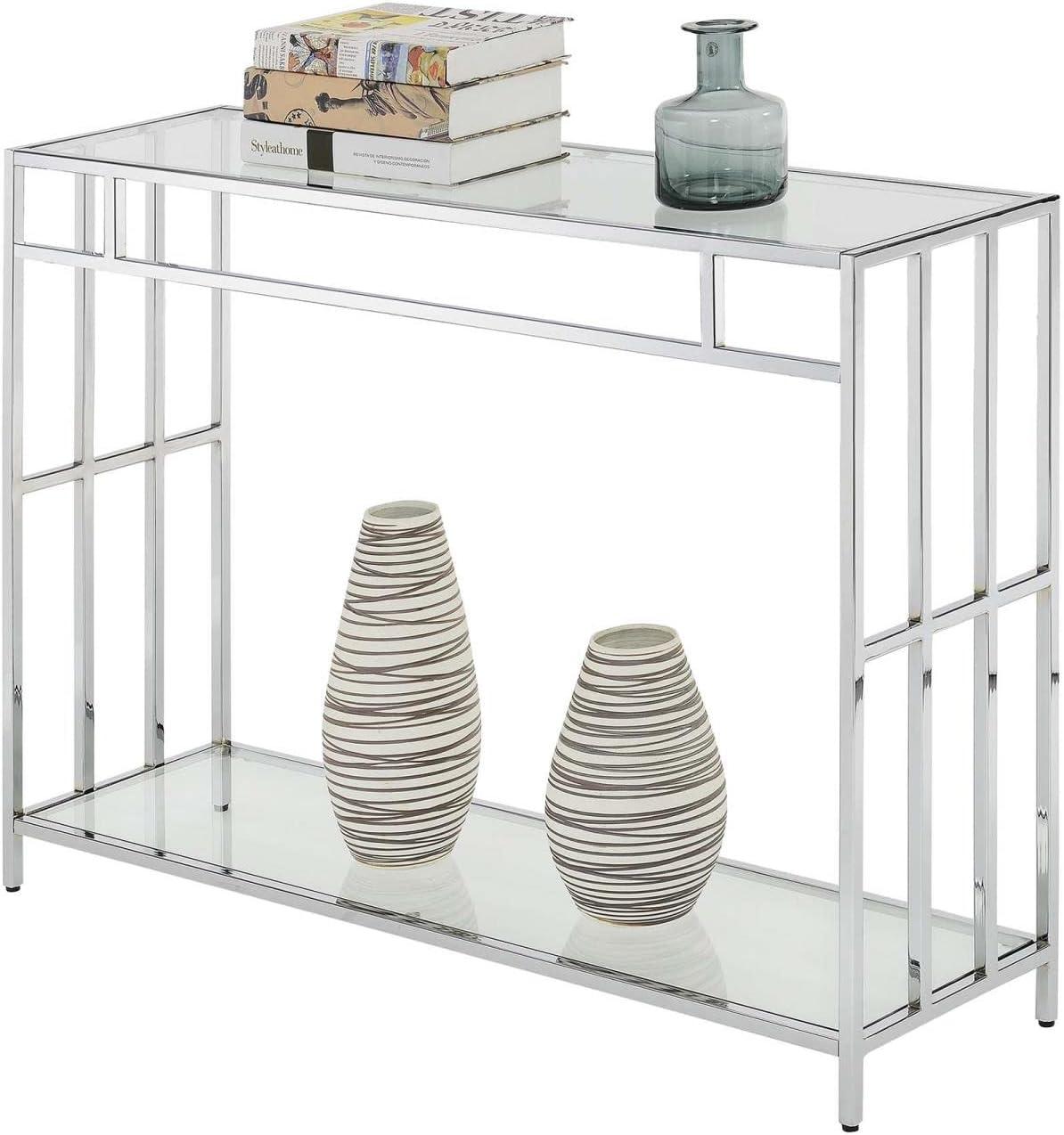 Convenience Concepts Mission Console Table in Mirrored Glass and Chrome Frame