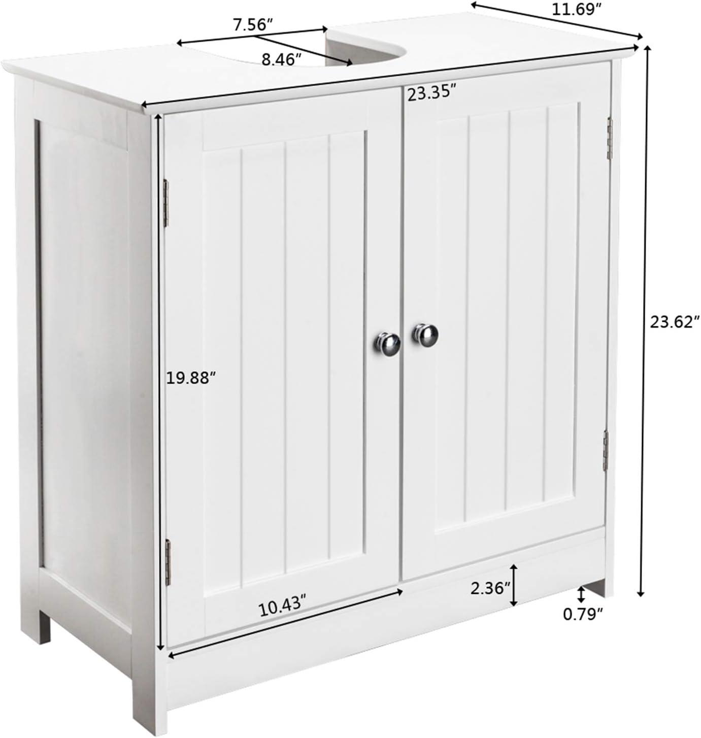 White Engineered Wood Pedestal Bathroom Sink Cabinet with Slatted Doors