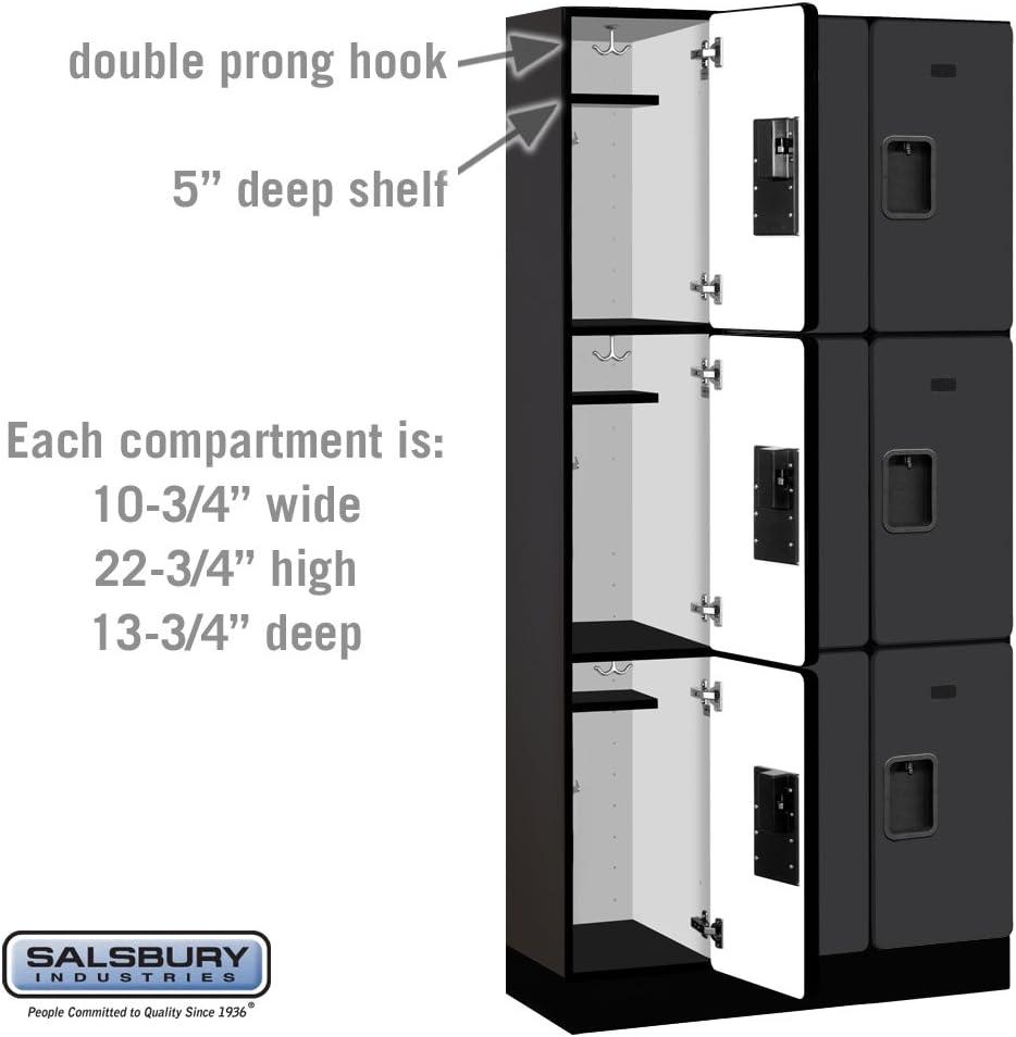 Black Triple Tier Lockable Wood Locker with Ventilation