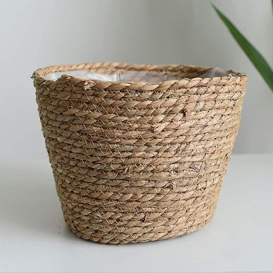 Natural Seagrass Cylindrical Planter with Plastic Liner